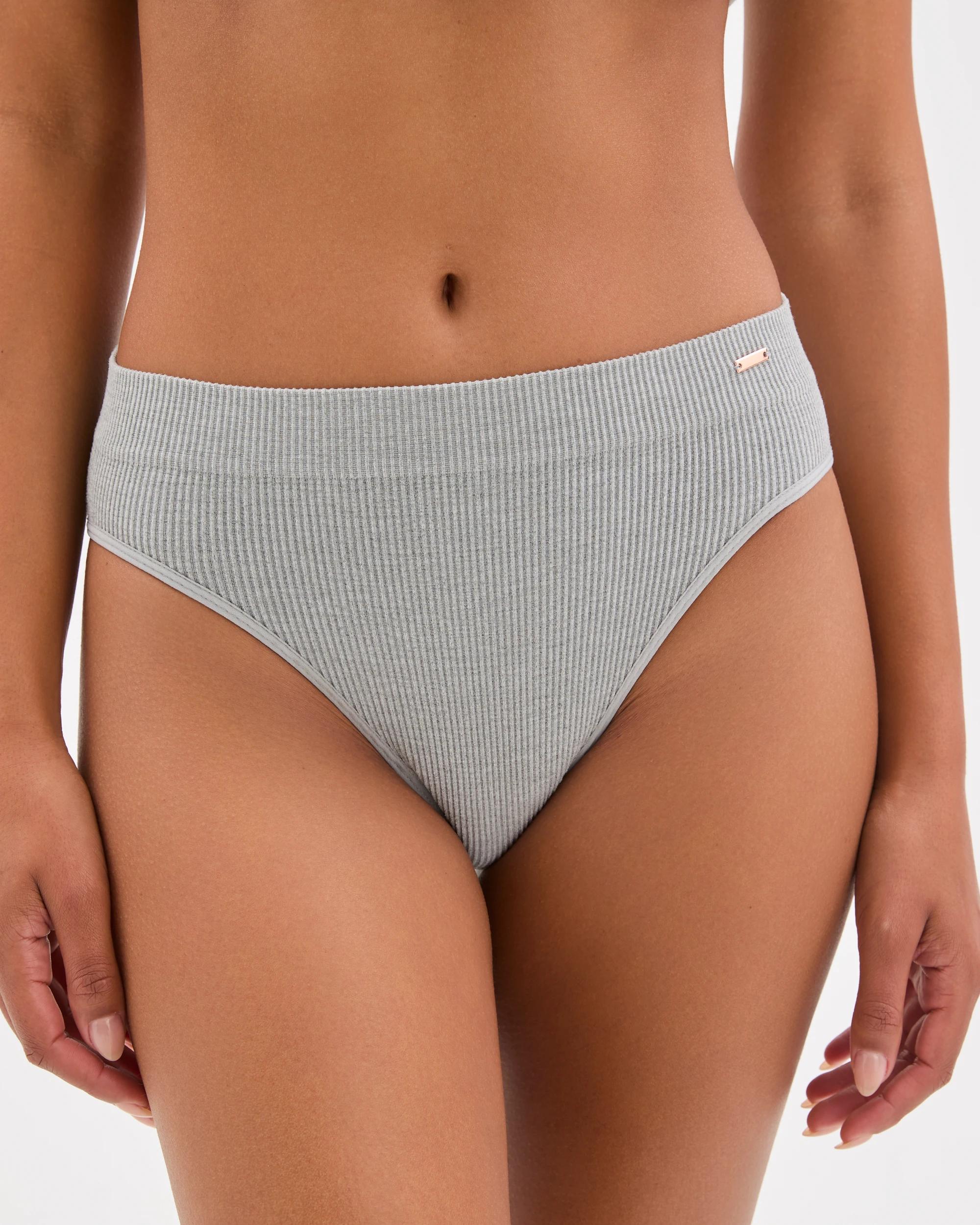 2 Lily Loves 2 Pack Ribbed Seamfree High Waisted Bikini Briefs GREY MARLE, 2 of 4