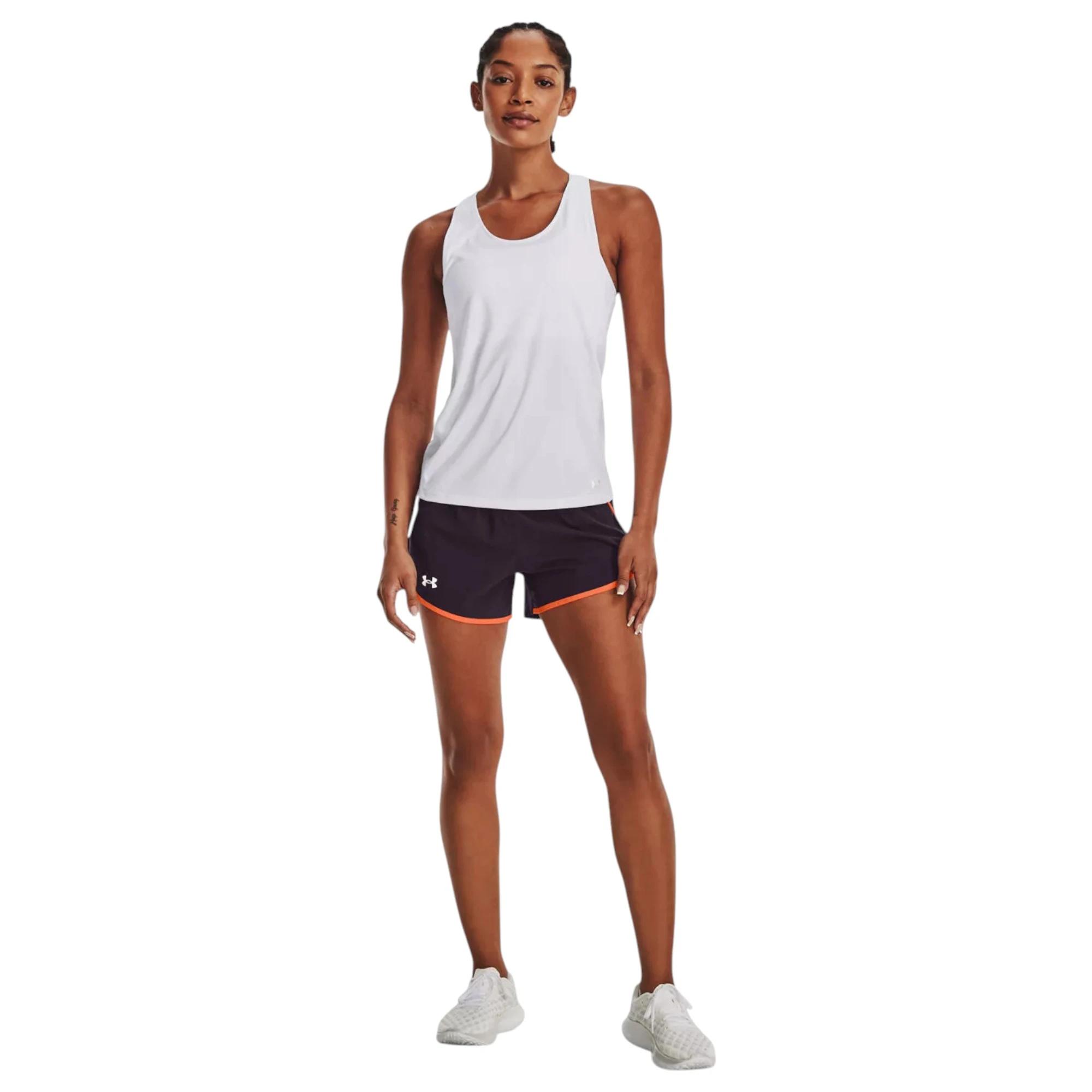 4 Under Armour Womens Dark Purple/ Orange Fly-By 2.0 Shorts DARK PURPLE/ORANGE, 4 of 7