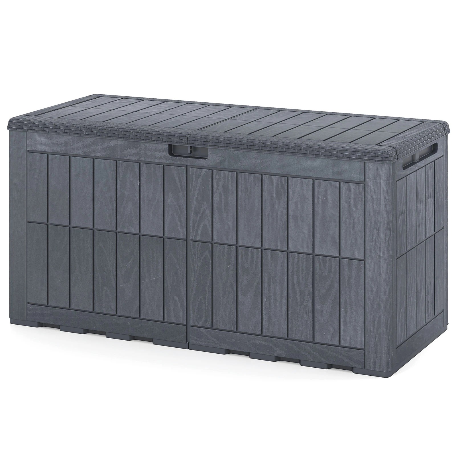 1 Costway 380L Outdoor Deck Box Patio Bench All-Weather Storage Bin w/Handles - Grey, 1 of 6