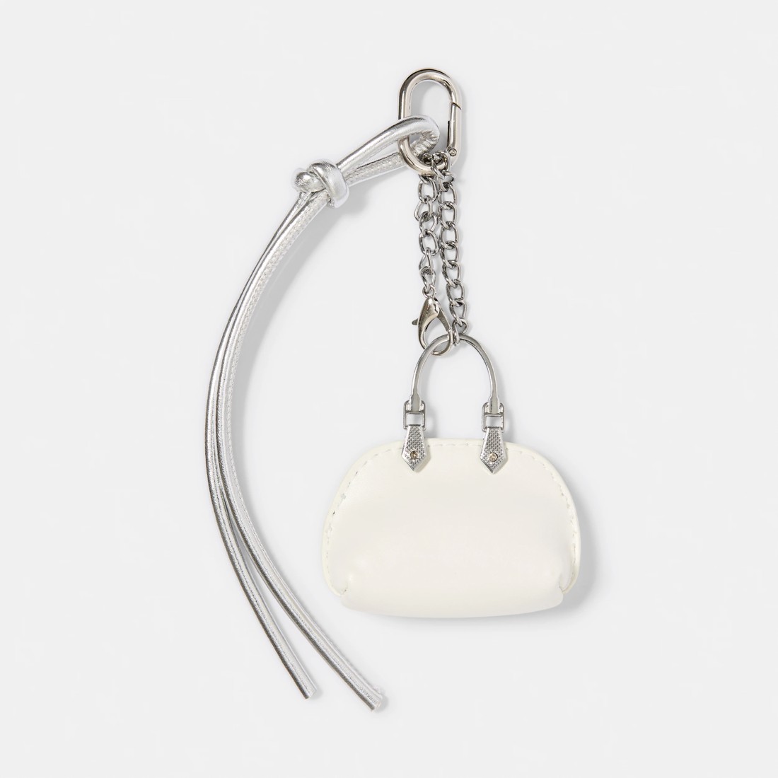 1 Mini Purse Charm Keyring - Silver Tone and White, 1 of 3