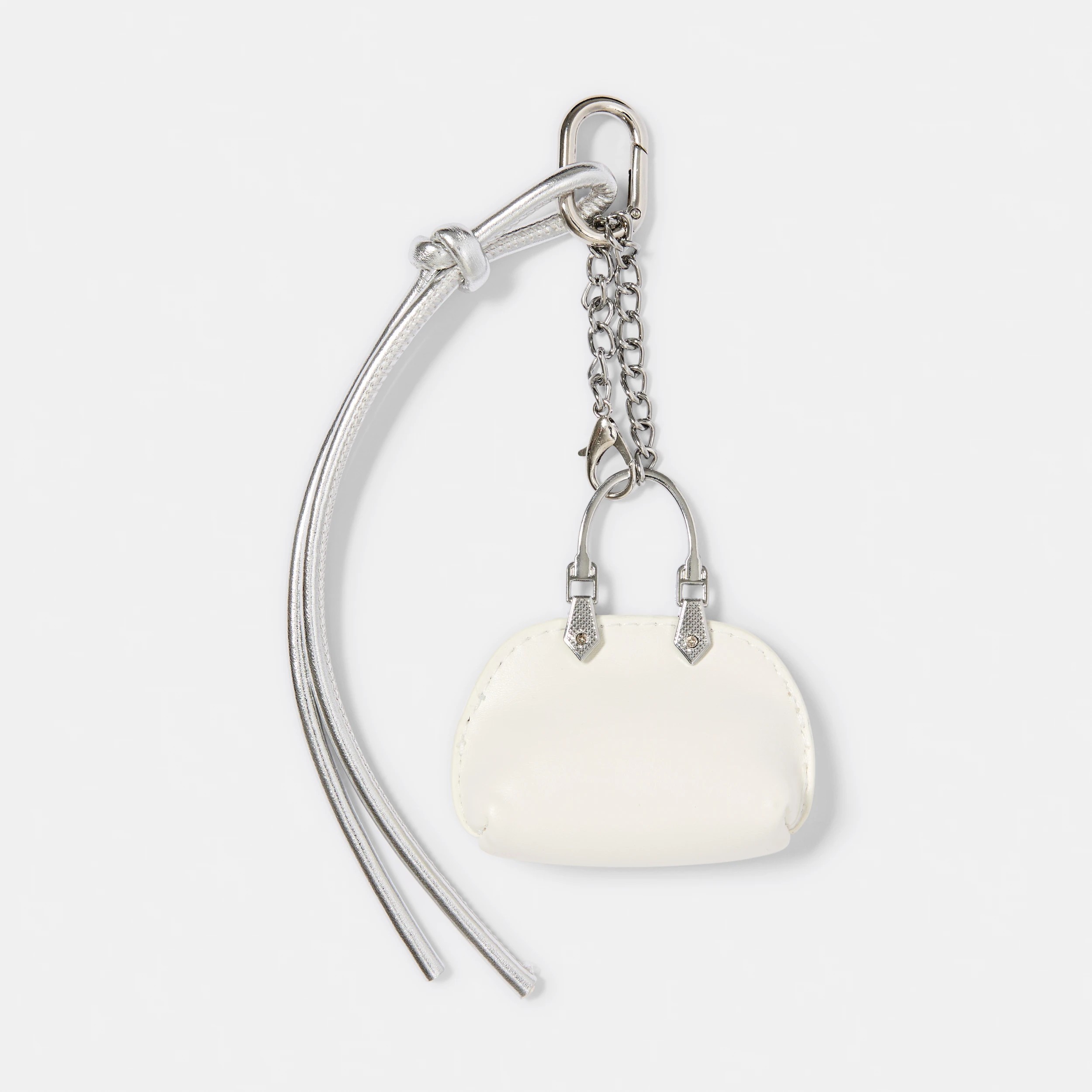 1 Mini Purse Charm Keyring - Silver Tone and White, 1 of 3