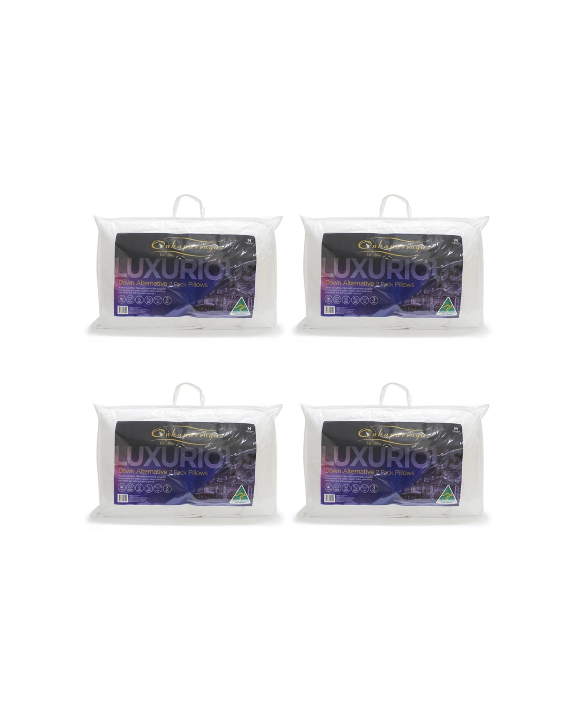 1 Onkaparinga Down Alternative Pillows Microfibre Polyester Fill Ultra-Soft 4x 2pc - Plain, 1 of 2