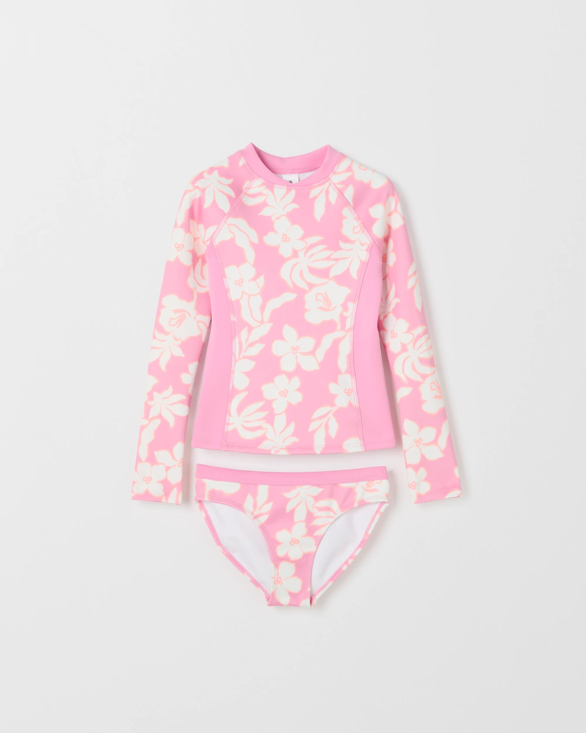 1 Target Kids Long Sleeve Rash Vest and Briefs 2 Piece Swim Set PALM PINK, 1 of 3