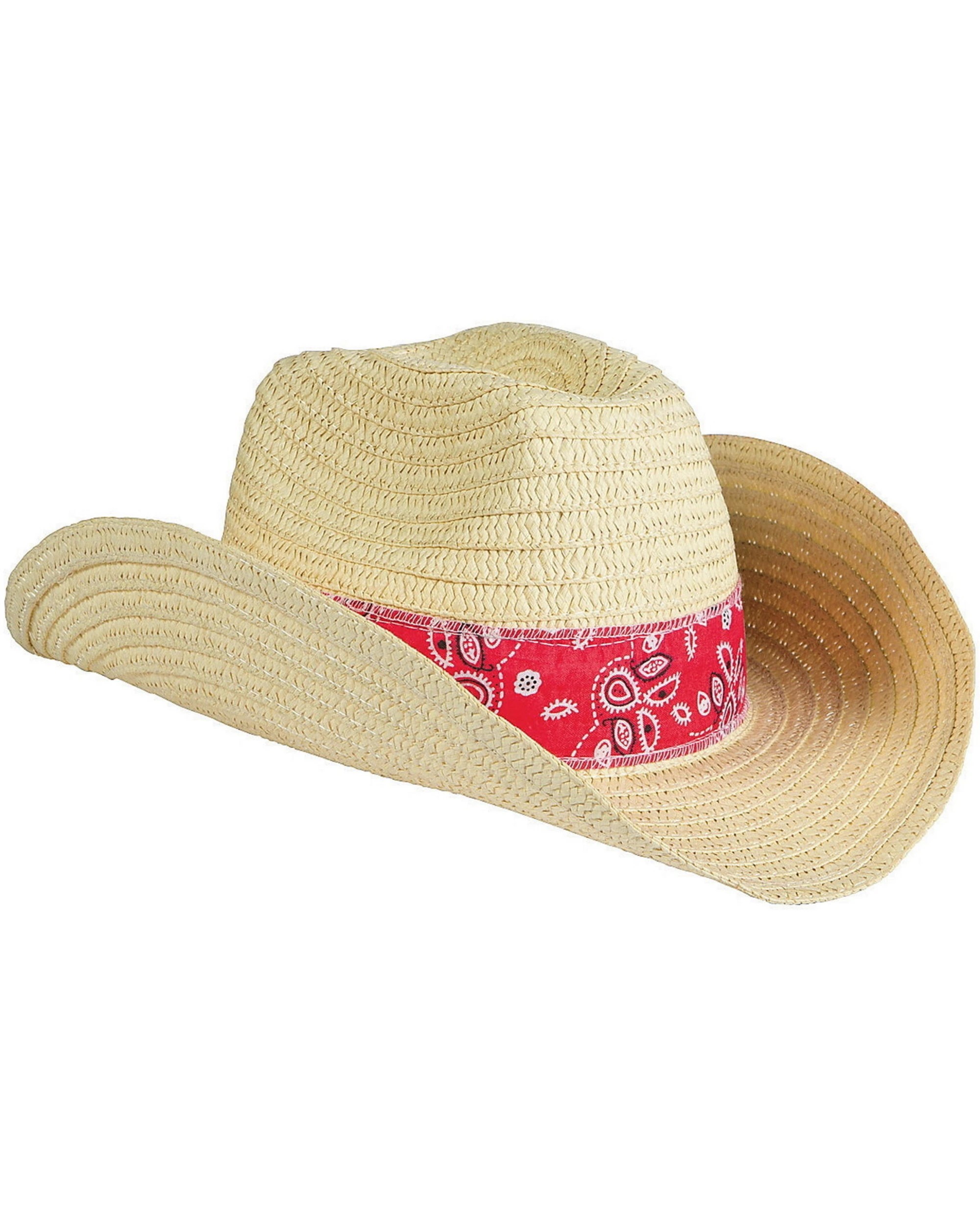1 Oriental Trading Adult Red Bandana Woven Cowboy Hat - ONE SIZE - Red, 1 of 2