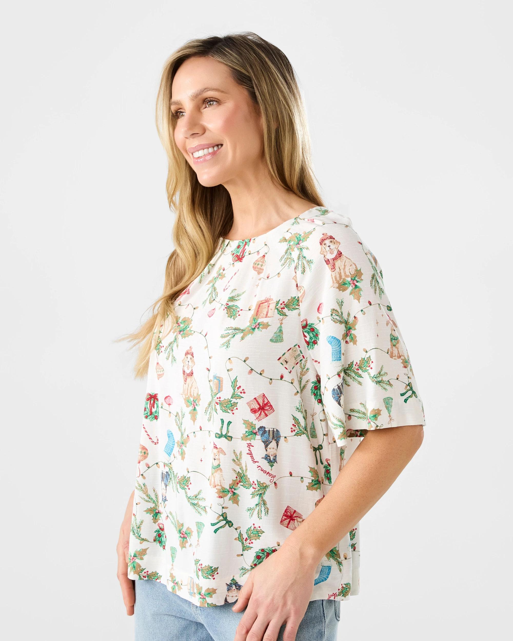 2 Short Sleeve Christmas Tuck Top Fest Cloud, 2 of 7