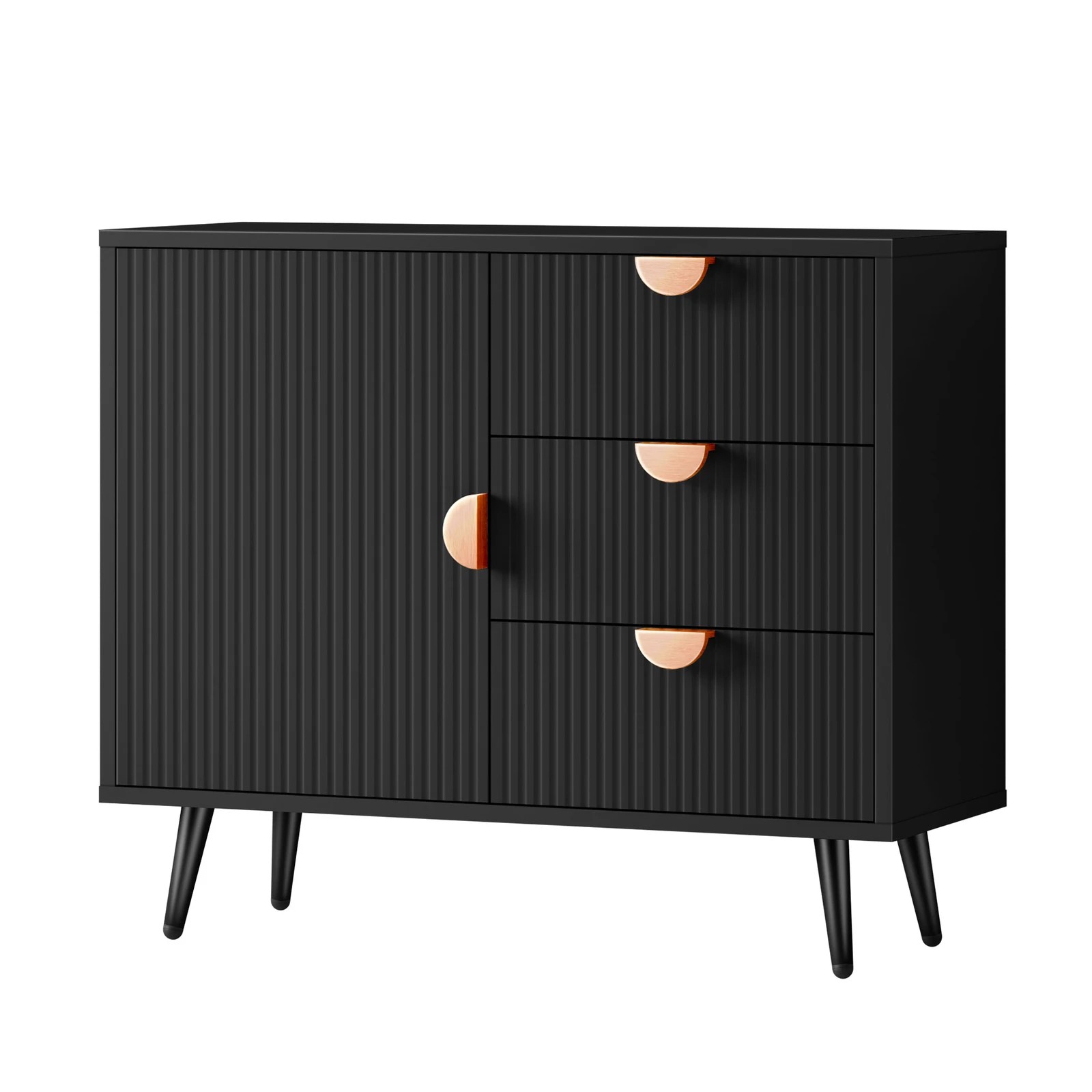 1 Alfordson Buffet Sideboard Cabinet Storage Cupboard Kitchen Doors Drawers - Black, 1 of 10