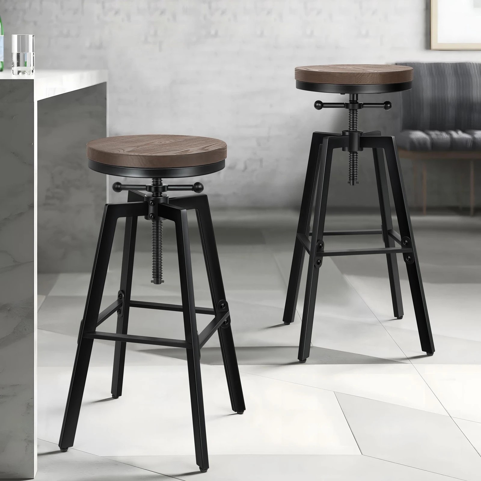 2 Alfordson 2x Bar Stool Retro Kitchen Vintage Chair Industrial Rustic Ezra - Black, 2 of 10