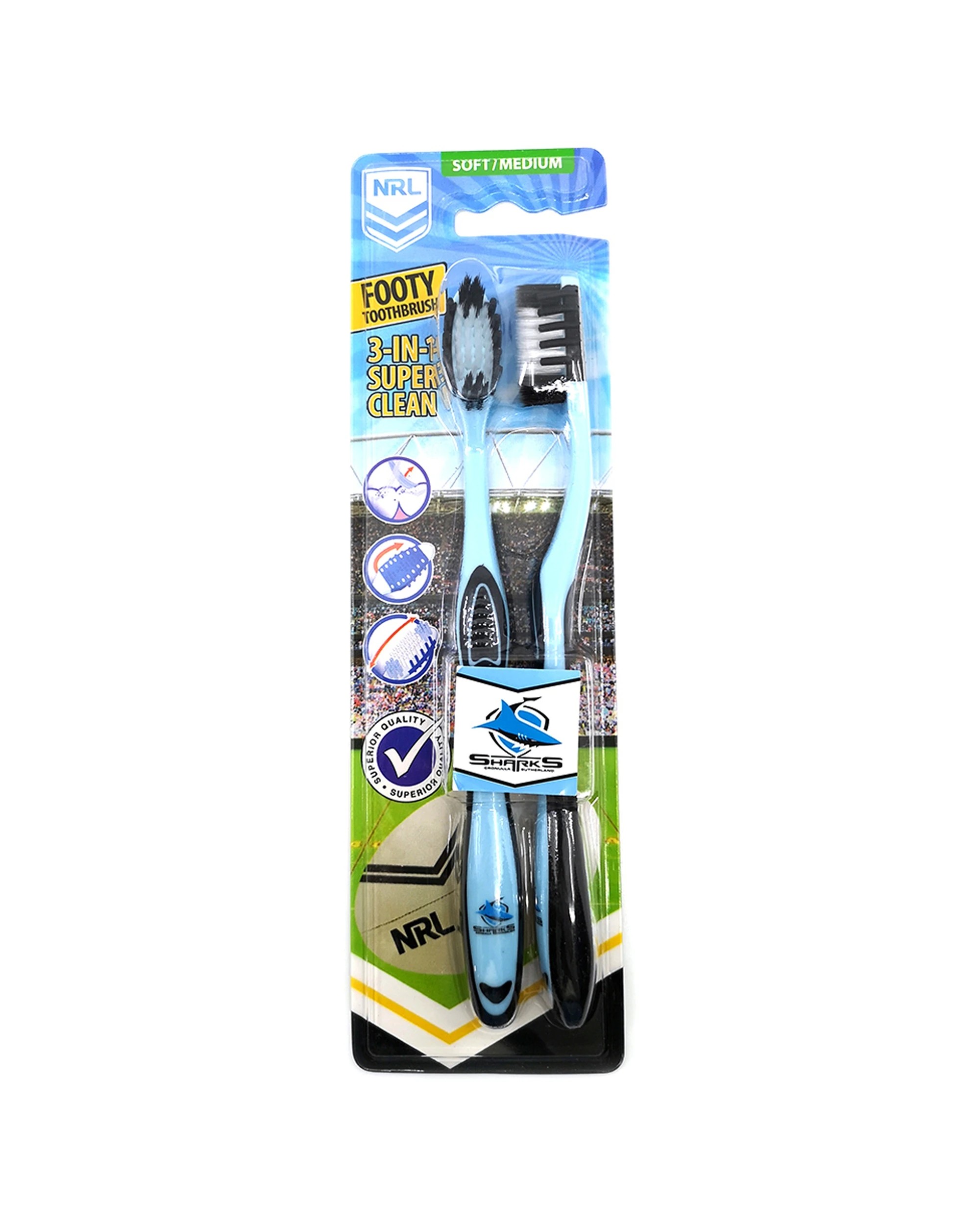 2 NRL 3x 2pc Cronulla Sharks Soft/Medium Toothbrush Kids/Adults Oral Care - Multi, 2 of 2