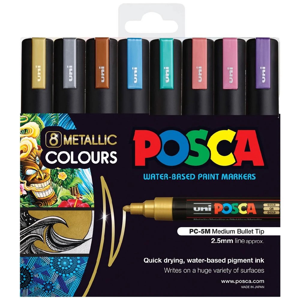 1 POSCA PC 5M Paint Markers Metallic Assorted 8 Pack, 1 of 4