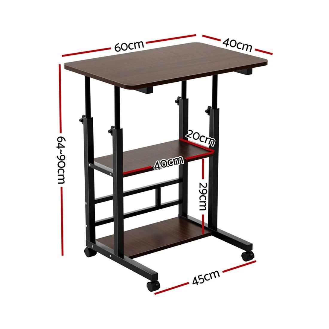 2 Artiss Laptop Desk Adjustable Height Mobile Workstation Computer Desk 60cm Standing Desk Lockable Wheels - Black, 2 of 6