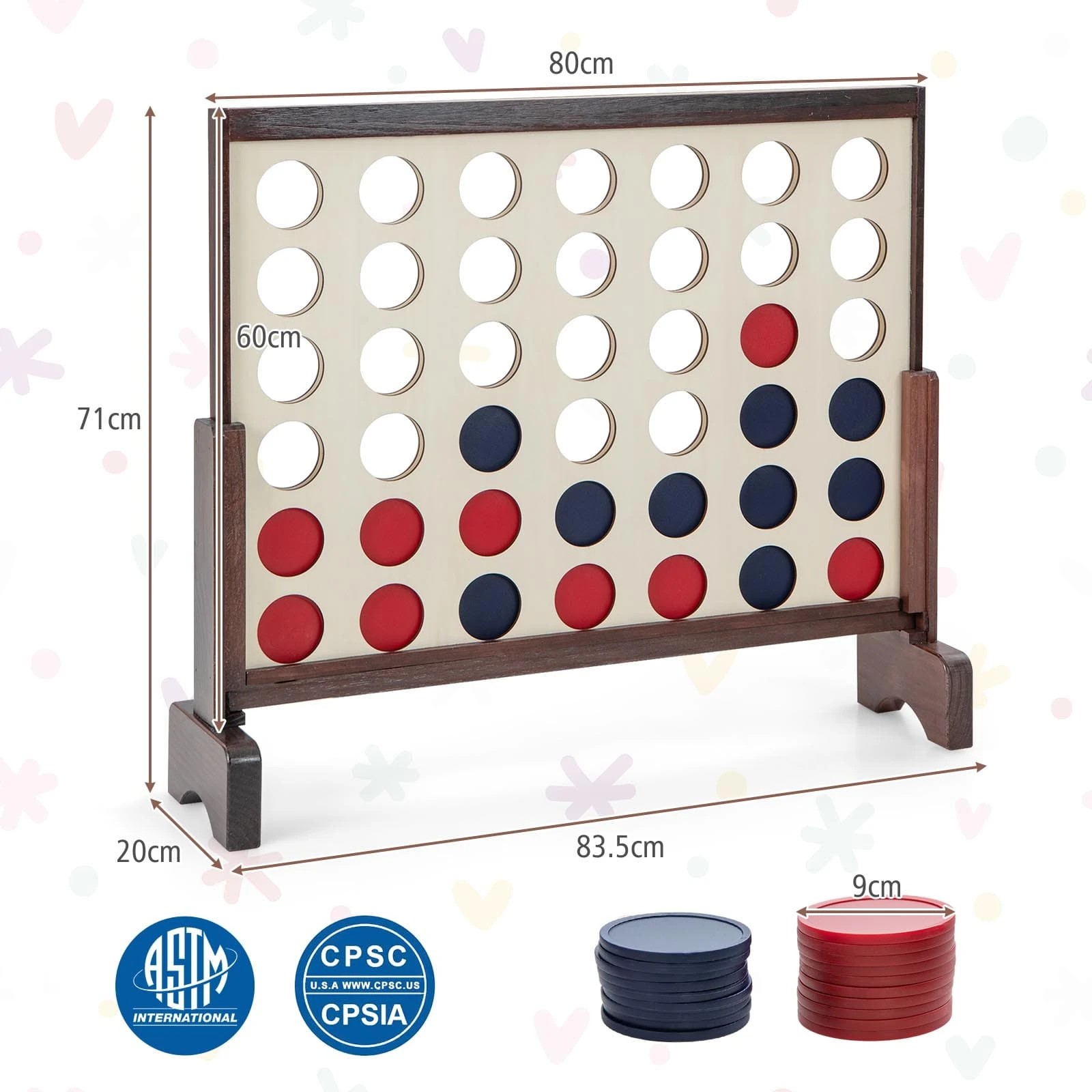 2 Costway Giant 4-in-a-row Game Set Jumbo 4-to-score Chess Game Family Connect Game - Natural, 2 of 3