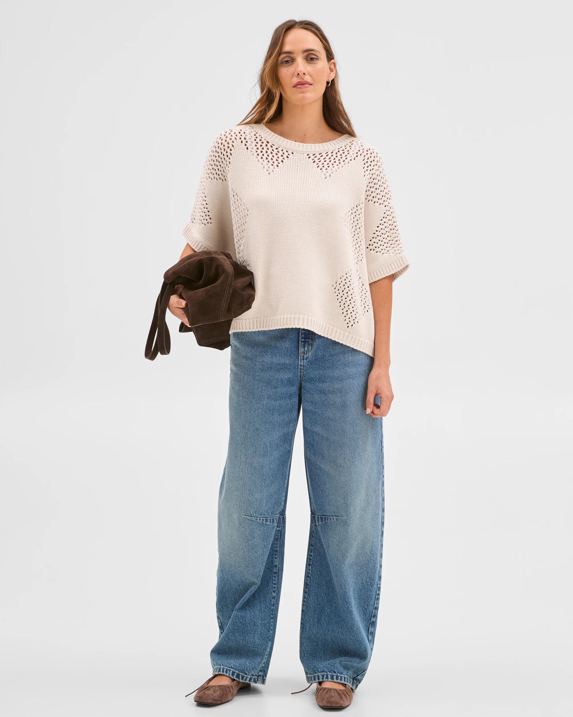 2 Target Woman Australian Cotton Blend Pointelle Slouch Knitted Top CHALK, 2 of 7