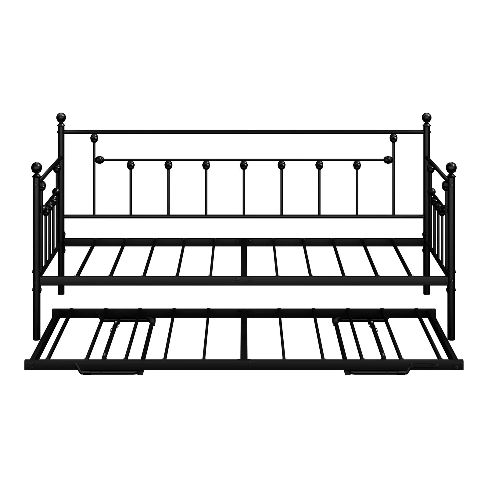 7 Oikiture Trundle Bed Frame Daybed Single Size Base Metal 2x Single Beds - Black, 7 of 8