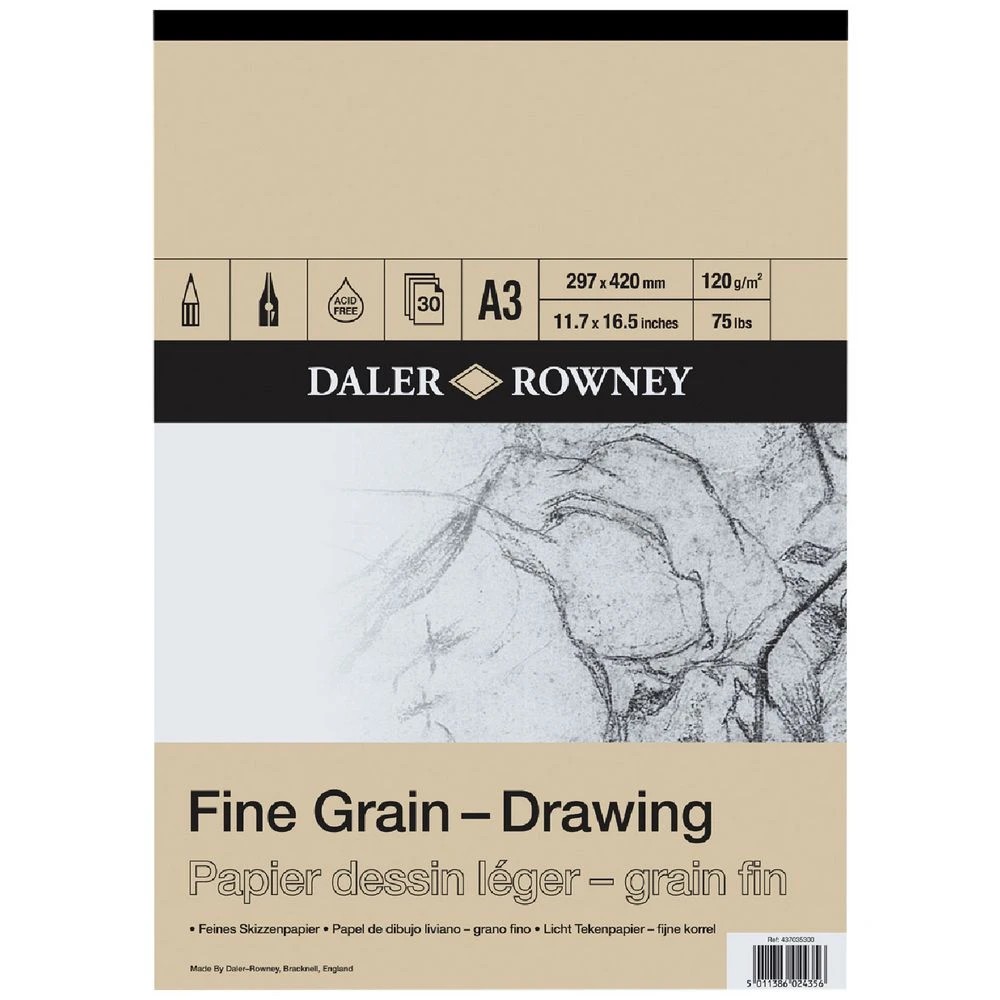 1 Daler-Rowney Fine Grain Drawing Pad 120gsm 30 Sheets A3, 1 of 1