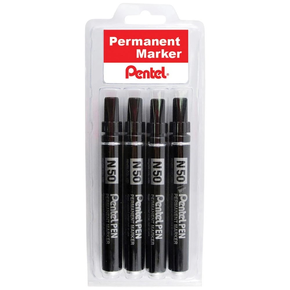 1 Pentel N50 Permanent Marker Black 4 Pack, 1 of 8