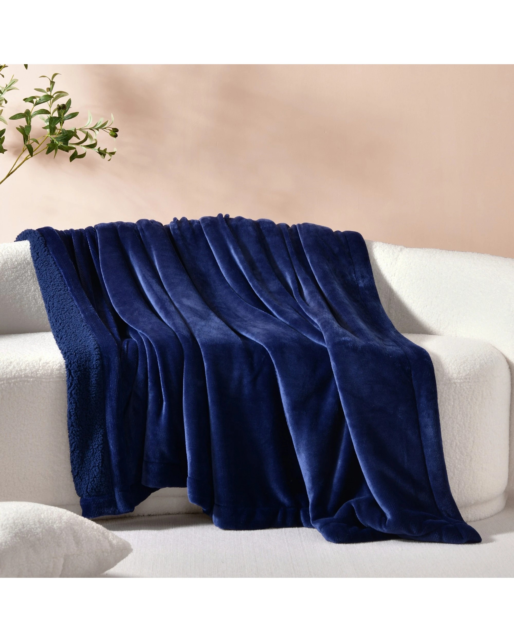1 Serene Hudson Fleece and Sherpa Reverse Throw Blanket 130x170cm - Midnight Blue, 1 of 6