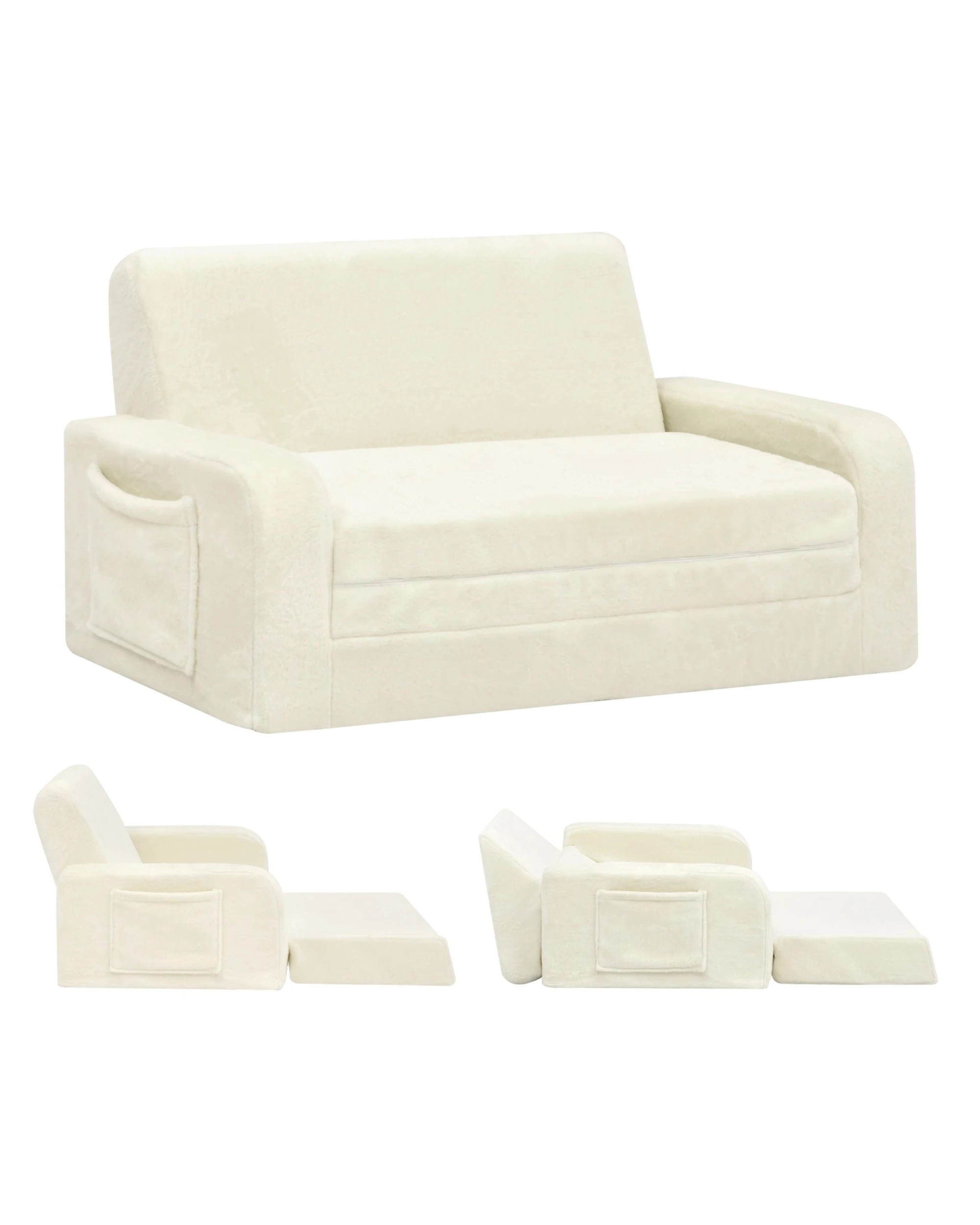 1 ADVWIN 3-in-1 Kids Loveseat Sofa Toddler Couch Chair & Lounger - Beige, 1 of 10