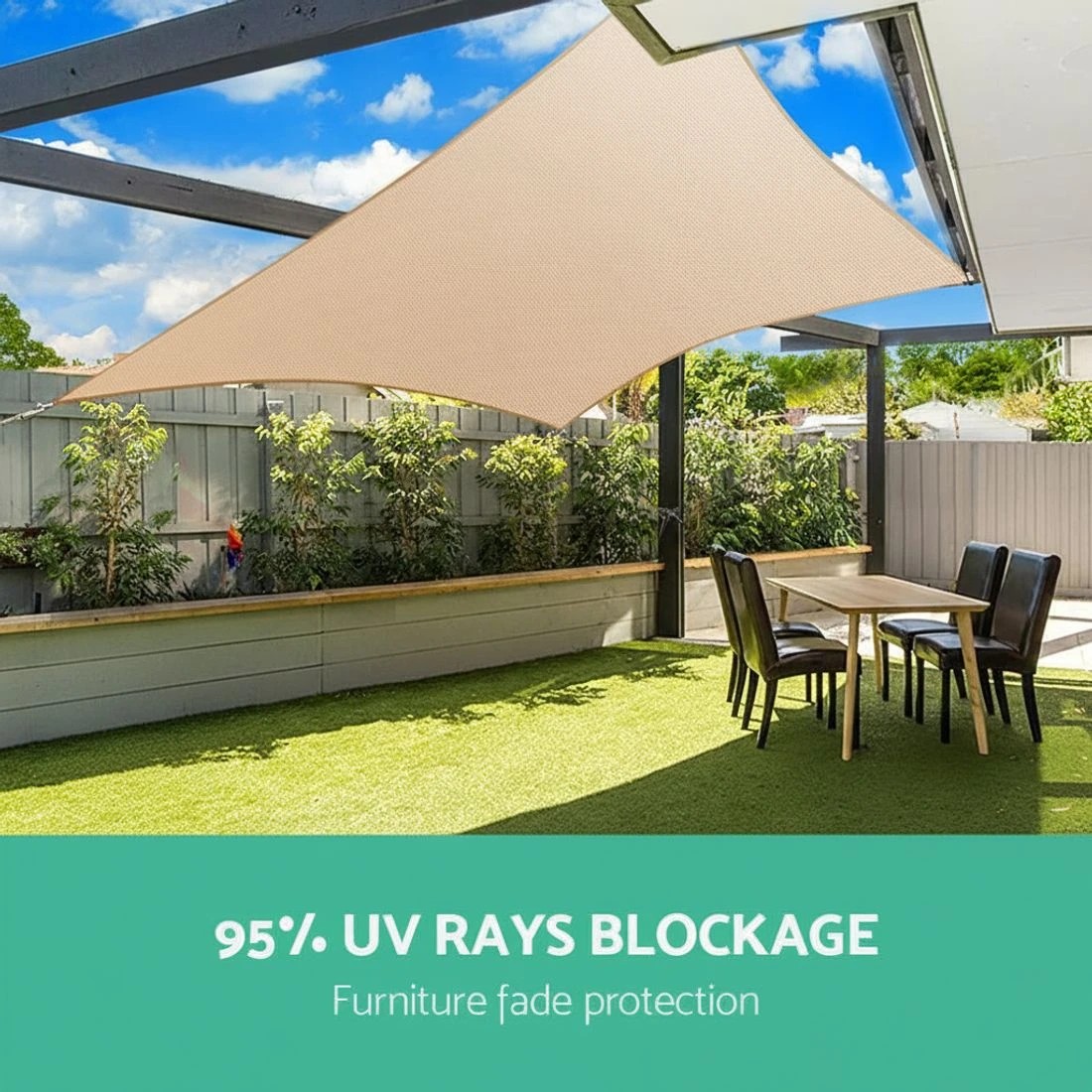 4 Instahut Waterproof Shade Sail 2x4m Rectangle Sand 95% Shade Cloth - Beige, 4 of 4