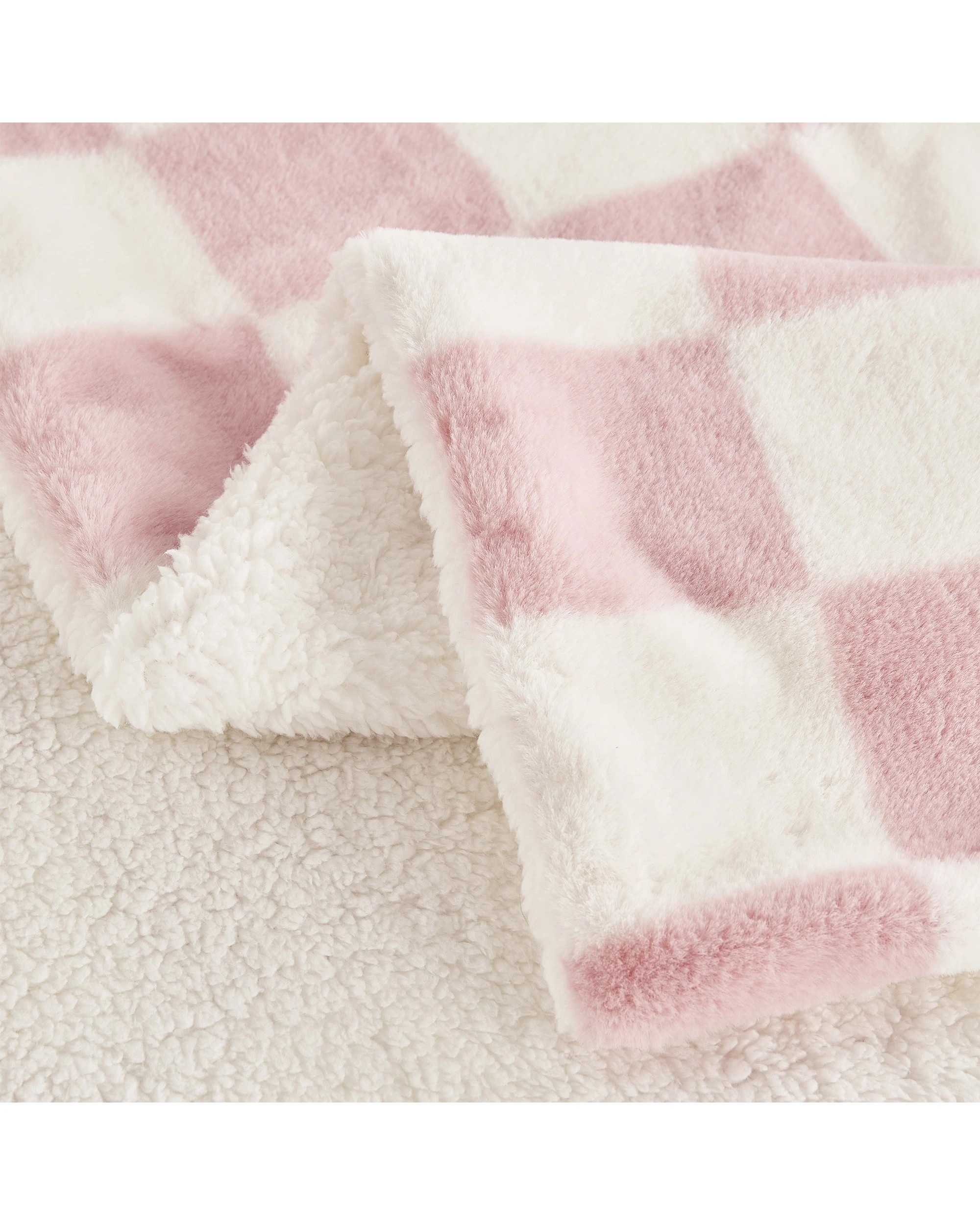 3 Dreamaker Checkered Plush Throw Blanket 180x200cm - Pink and Cream, 3 of 6