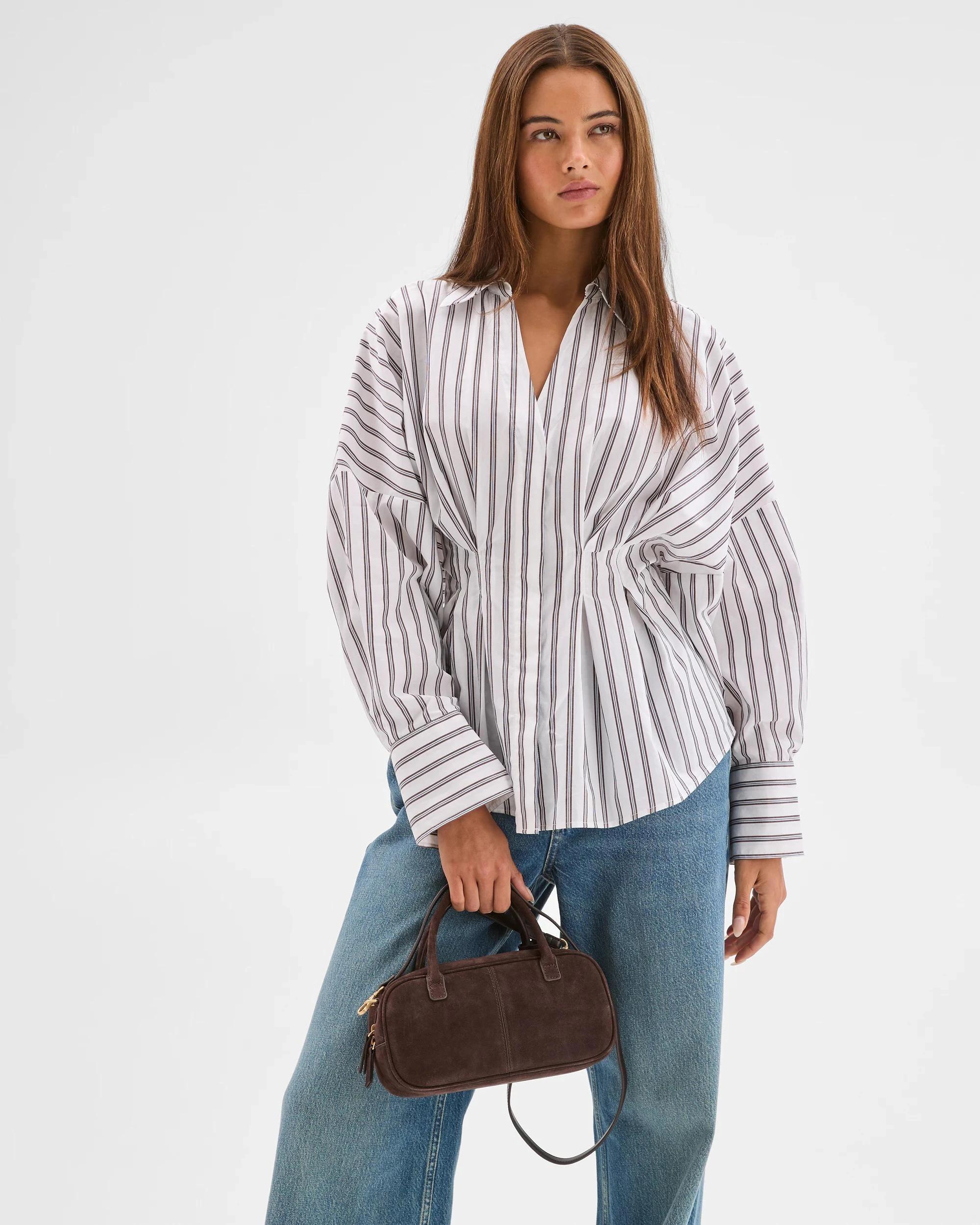 6 Lily Loves Australian Cotton Poplin Cinched Waist Shirt CHOCOLATE, 6 of 6