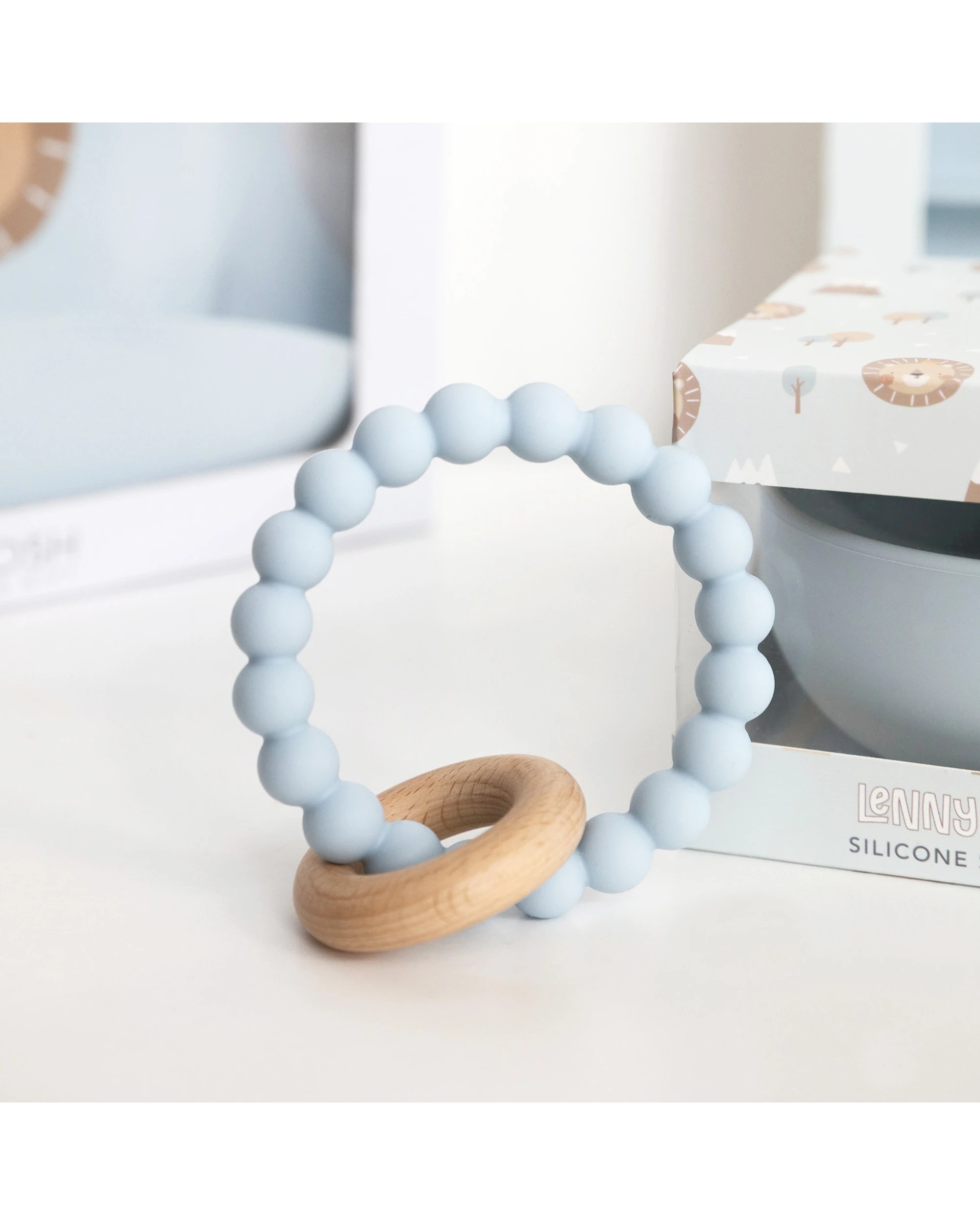 3 Splosh Baby Lion Food Grade Silicone Teether Beech Wood 0 Years And Up - Blue, 3 of 3