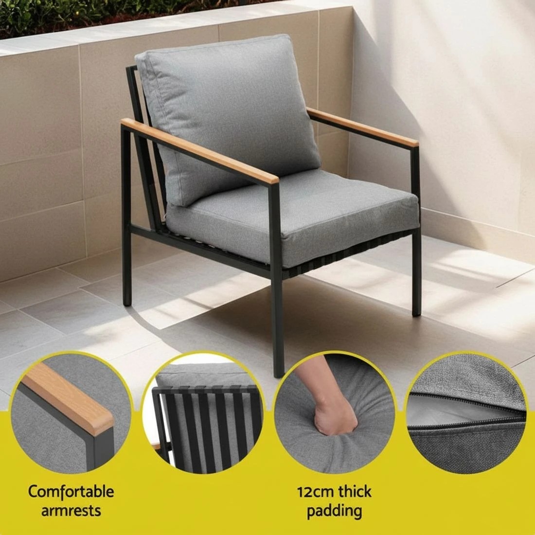 5 Gardeon 5 Seater Outdoor Sofa Set 4PCS Table Chair Garden Bench Patio Furniture - Black, 5 of 6