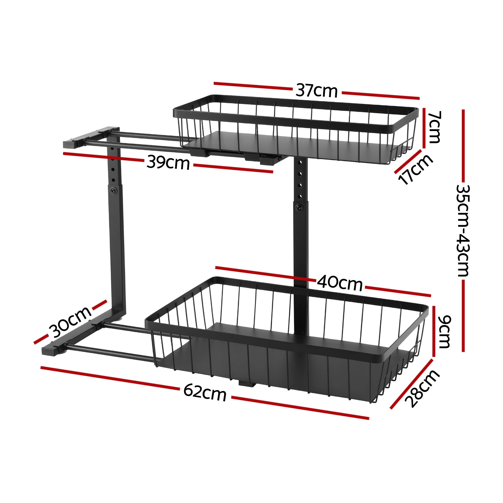 2 Artiss Under Sink Organizer Storage with 2 Slide Out Drawers 5 Adjustable Height Bathroom Kitchen Cabinet - Black, 2 of 3