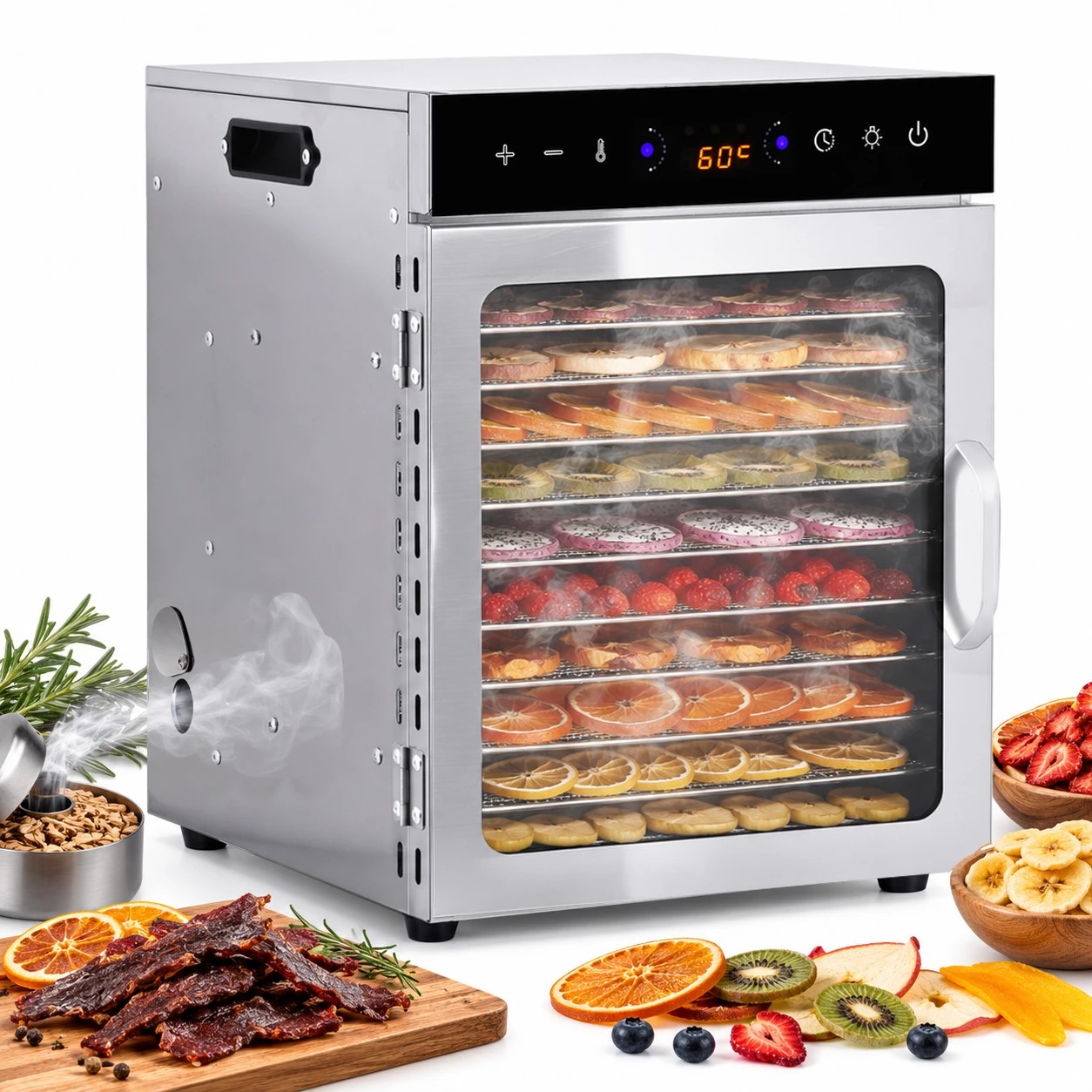 2 Yopower 12 Trays Food Dehydrator with Smoker - Silver, 2 of 7