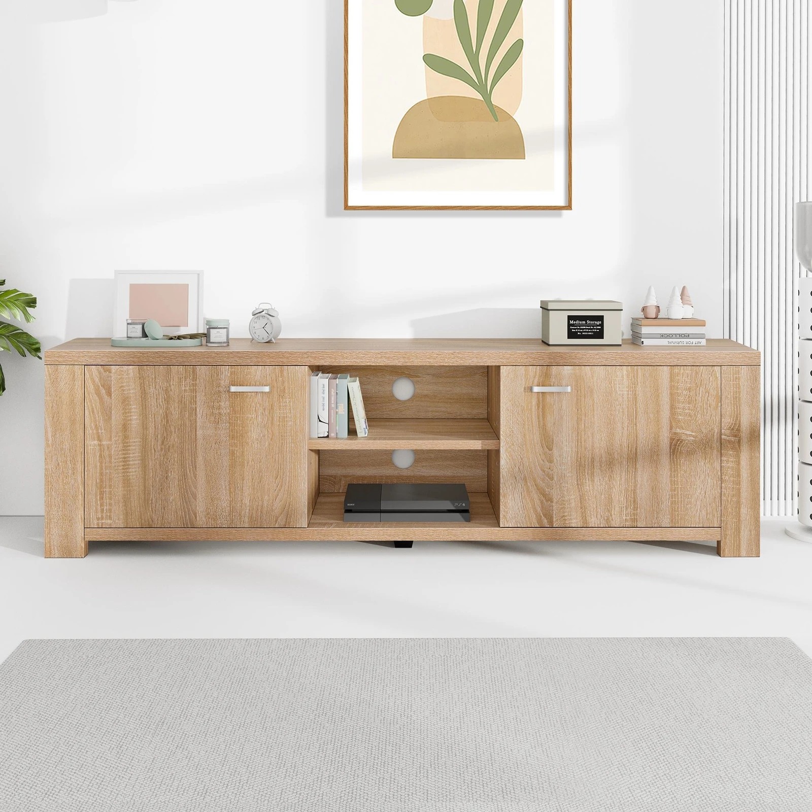 2 Alfordson TV Cabinet Entertainment Unit Stand Storage Shelf 160cm - Wood, 2 of 10