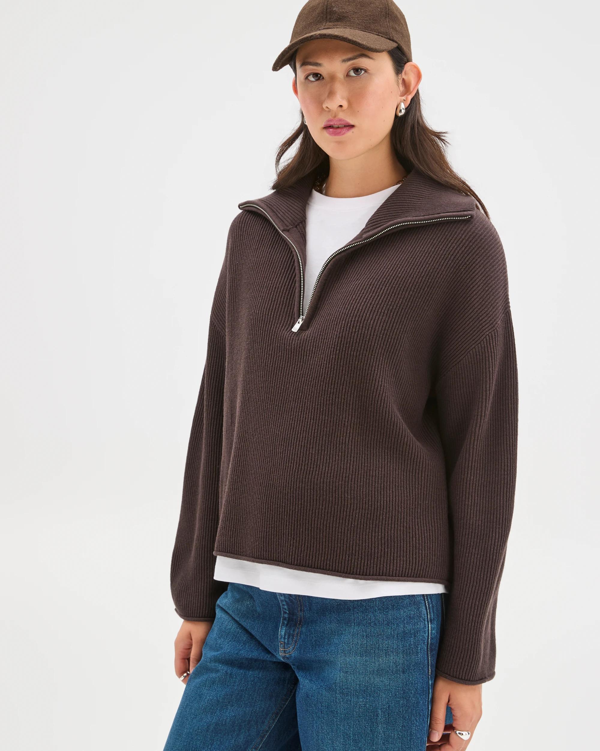 5 Target Woman Australian Cotton Blend Zip Collar Jumper BRUNETTE, 5 of 7