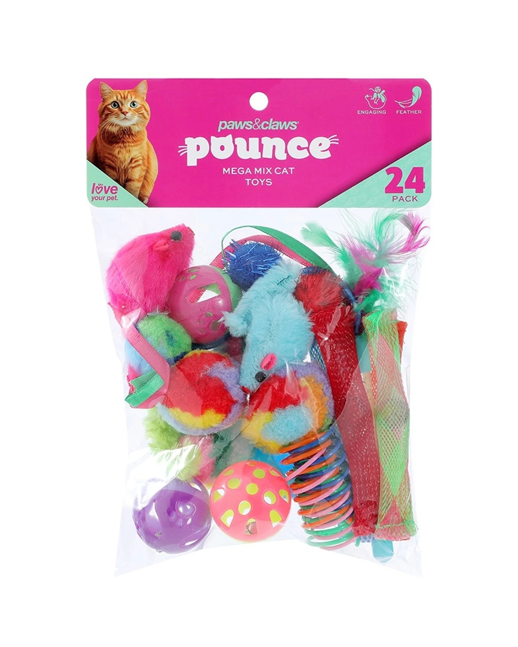 2 Paws & Claws 6x 24pc Pounce Mega Mix Pet Cat Toys Set 23x15cm 73g - Assorted, 2 of 4