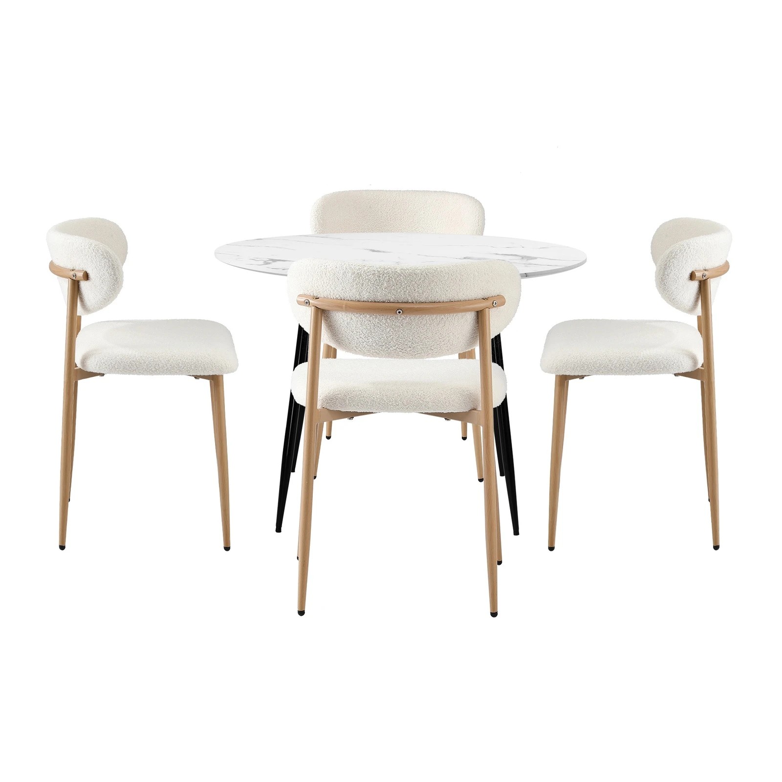 7 Oikiture 110cm Round Dining Table with 4x Dining Chairs Boucle - Multi, 7 of 9
