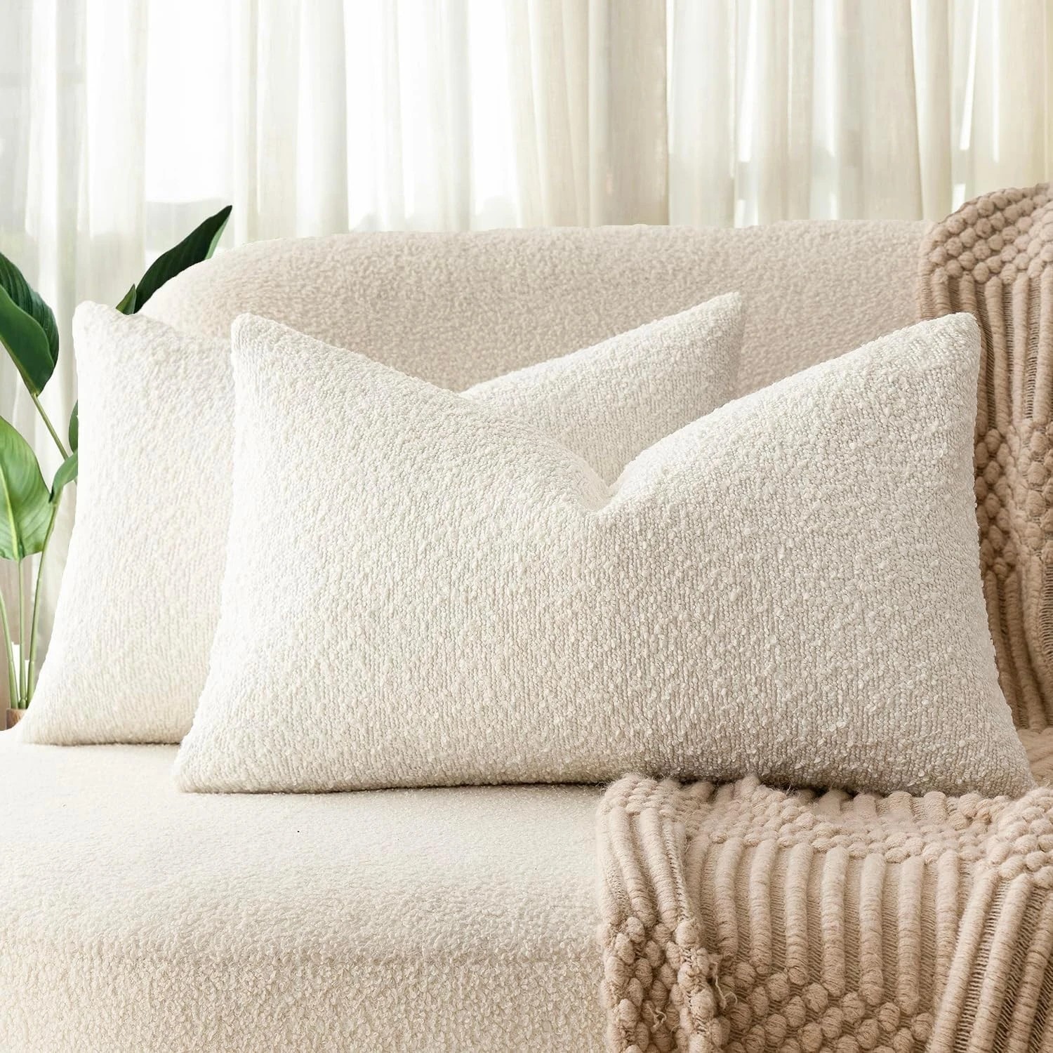 1 Gioia Casa 2-Pack Bouclé Cushion Covers 30x50cm - Snow, 1 of 3