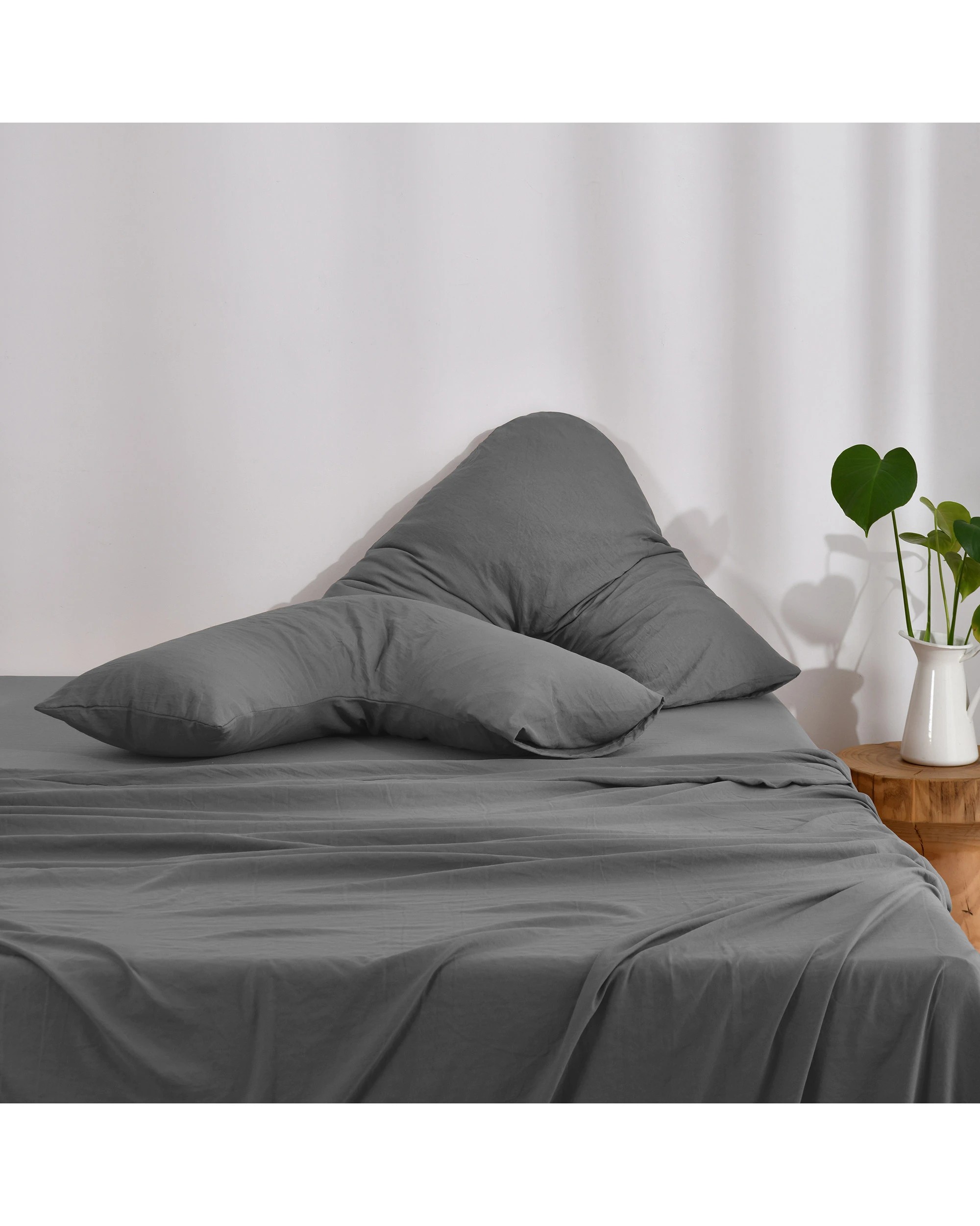 4 Dreamaker Superfine Washed Microfibre V-Shape Pillowcase Twin Pack - Charcoal, 4 of 4