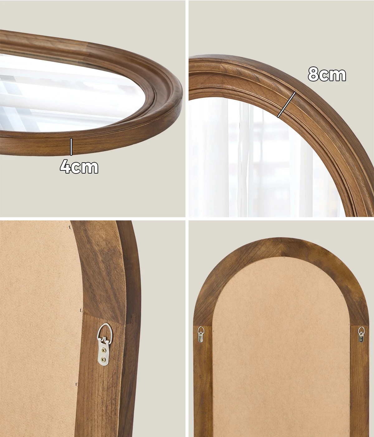 5 Oikiture Arched Wall Mirror 85x60cm - Brown, 5 of 9