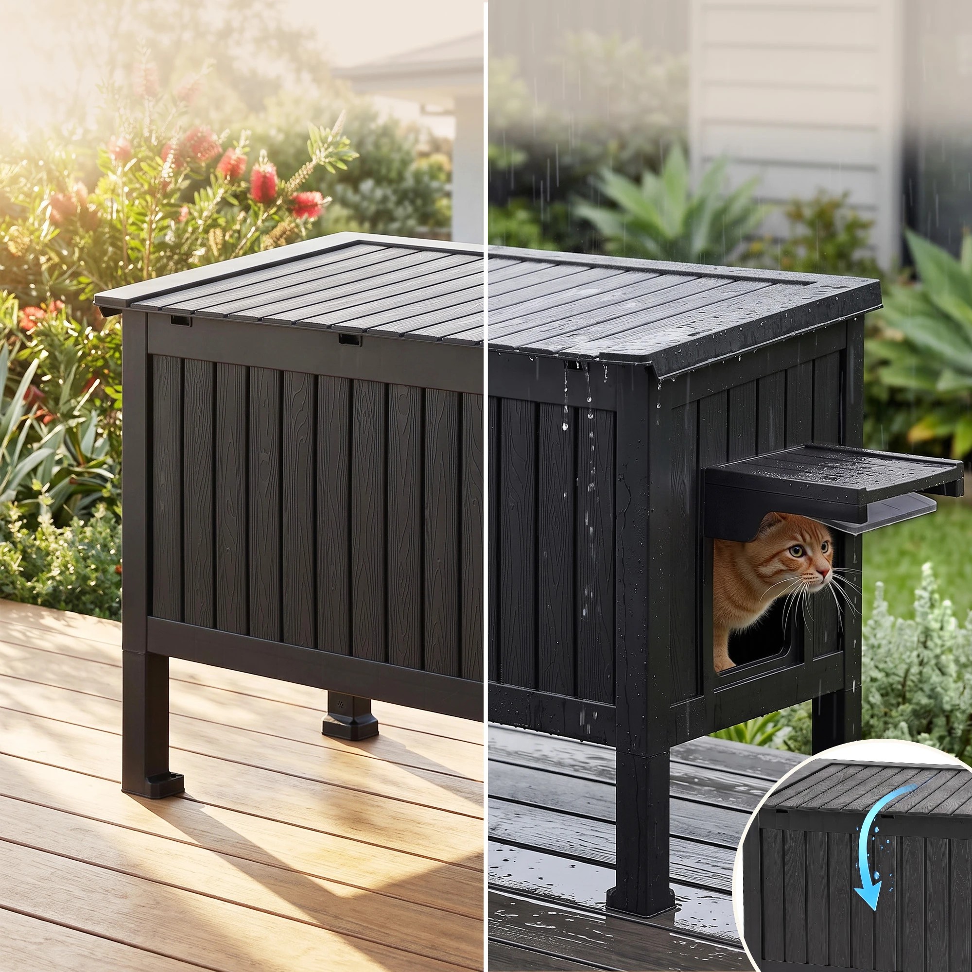 6 i.Pet Outdoor Cat House Pet Kennel Enclosure Cat Shelter Condo Rabbit Hutch - Charcoal, 6 of 7