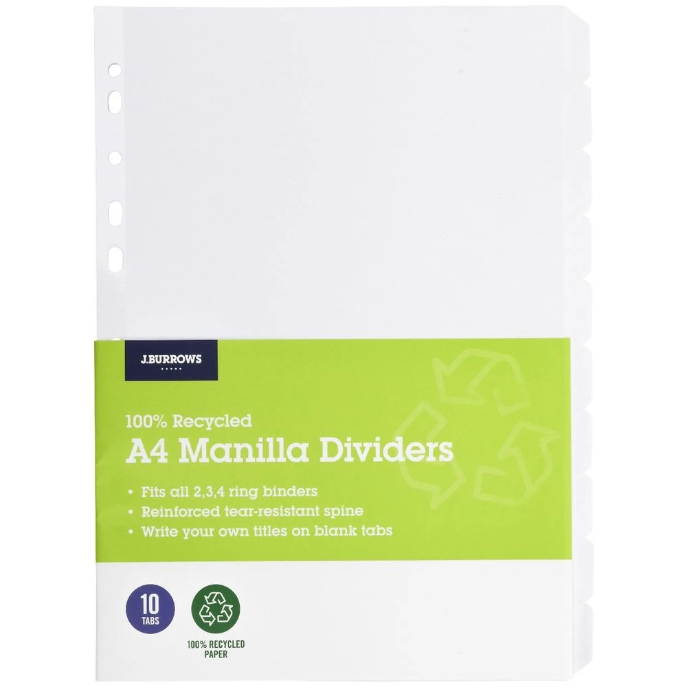 2 J.Burrows A4 10 Tab Dividers White, 2 of 3