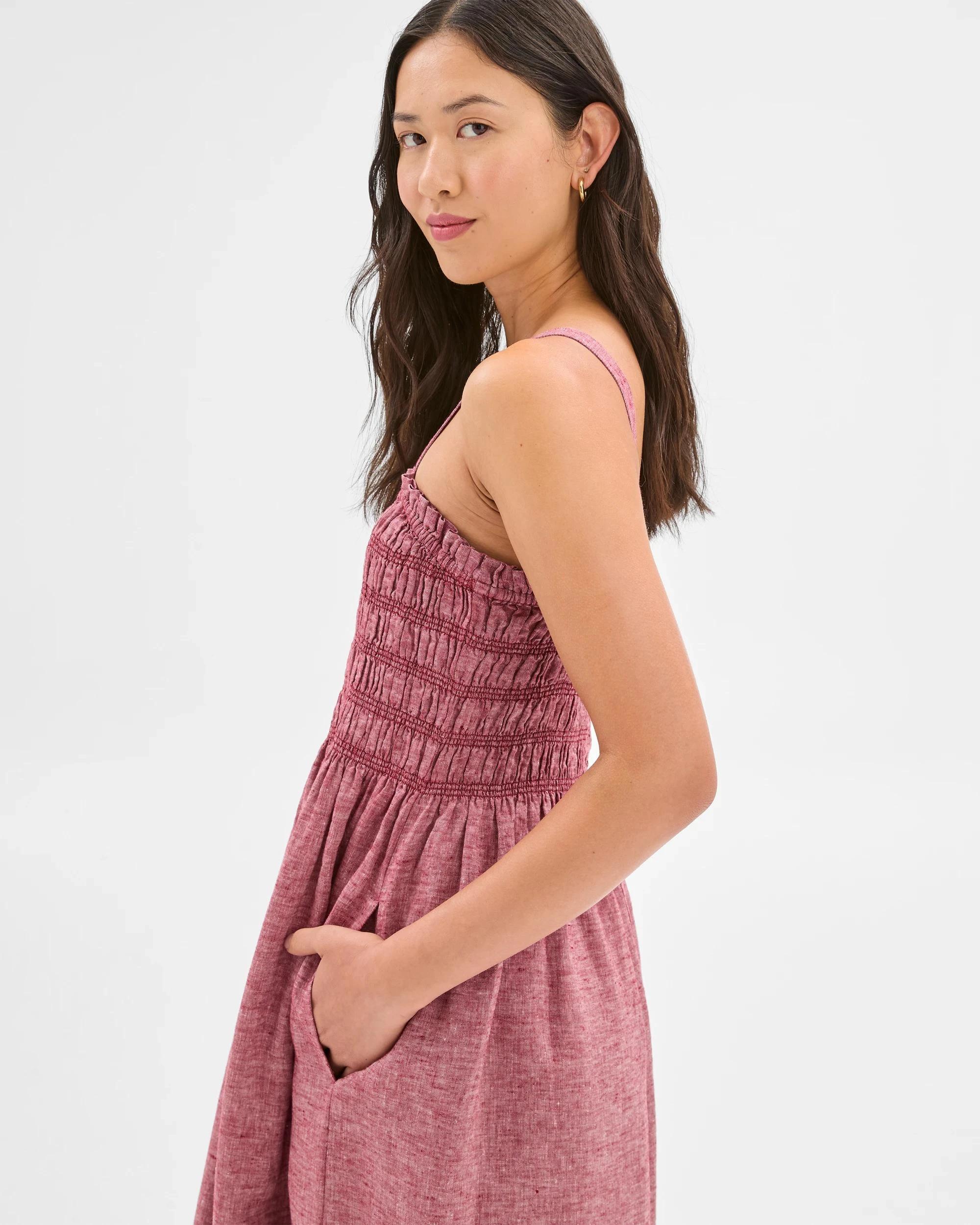 4 Target Woman European Linen Shirred Midi Dress RHUBARB X-DYE, 4 of 7