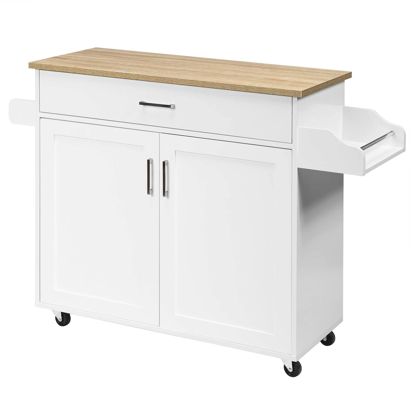1 Costway Wooden Rolling Kitchen Island White, 1 of 5