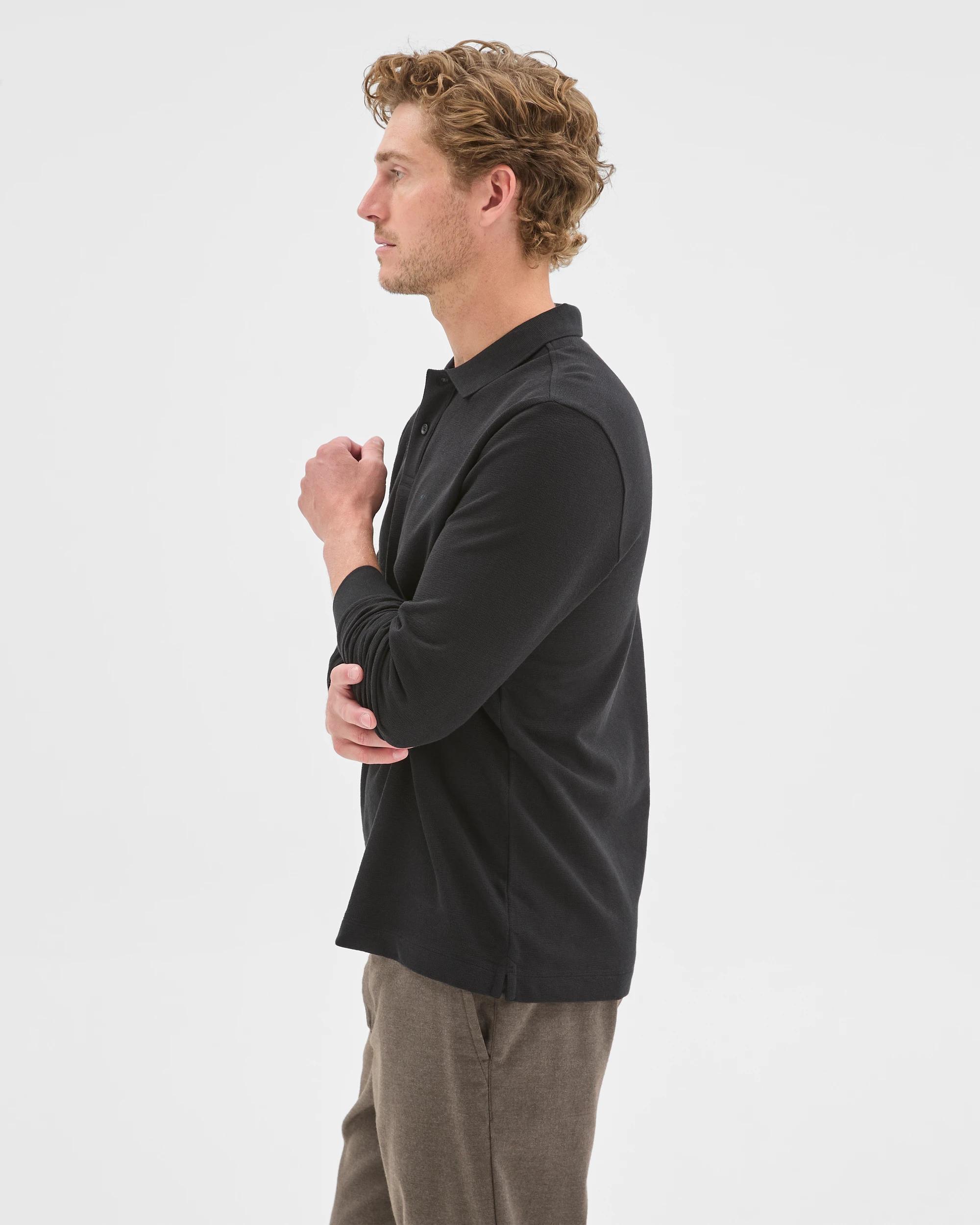 3 Target Man Australian Cotton Blend Boucle Polo Top BLACK, 3 of 6