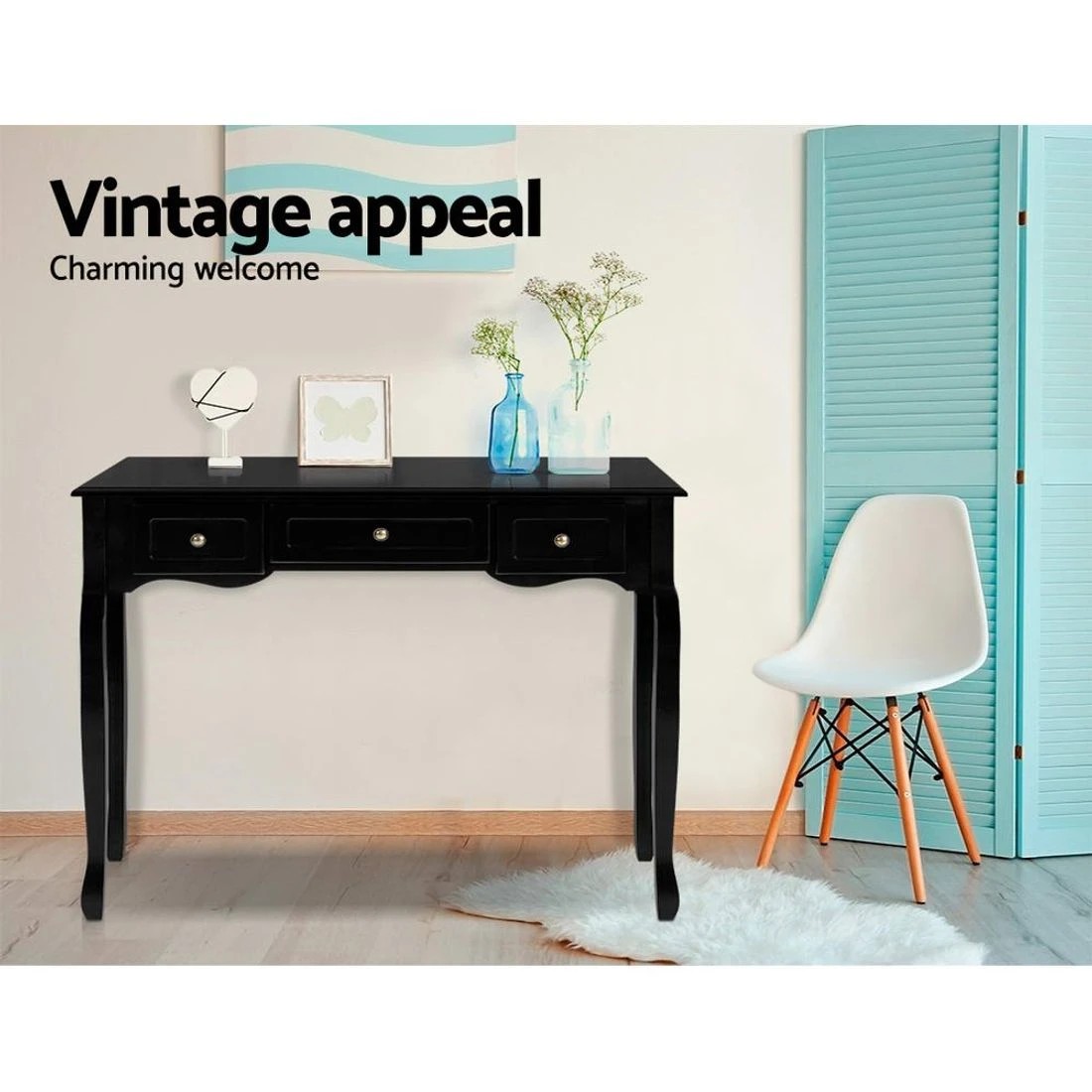 4 Artiss Console Table 3 Drawers  Hamptons - Black, 4 of 7
