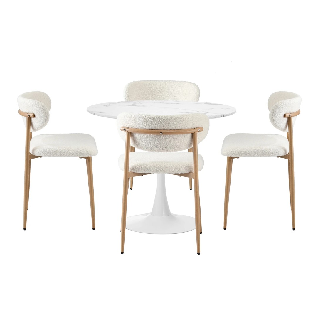 7 Oikiture 90cm Round Dining Table with 4x Dining Chairs Boucle - Multi, 7 of 9