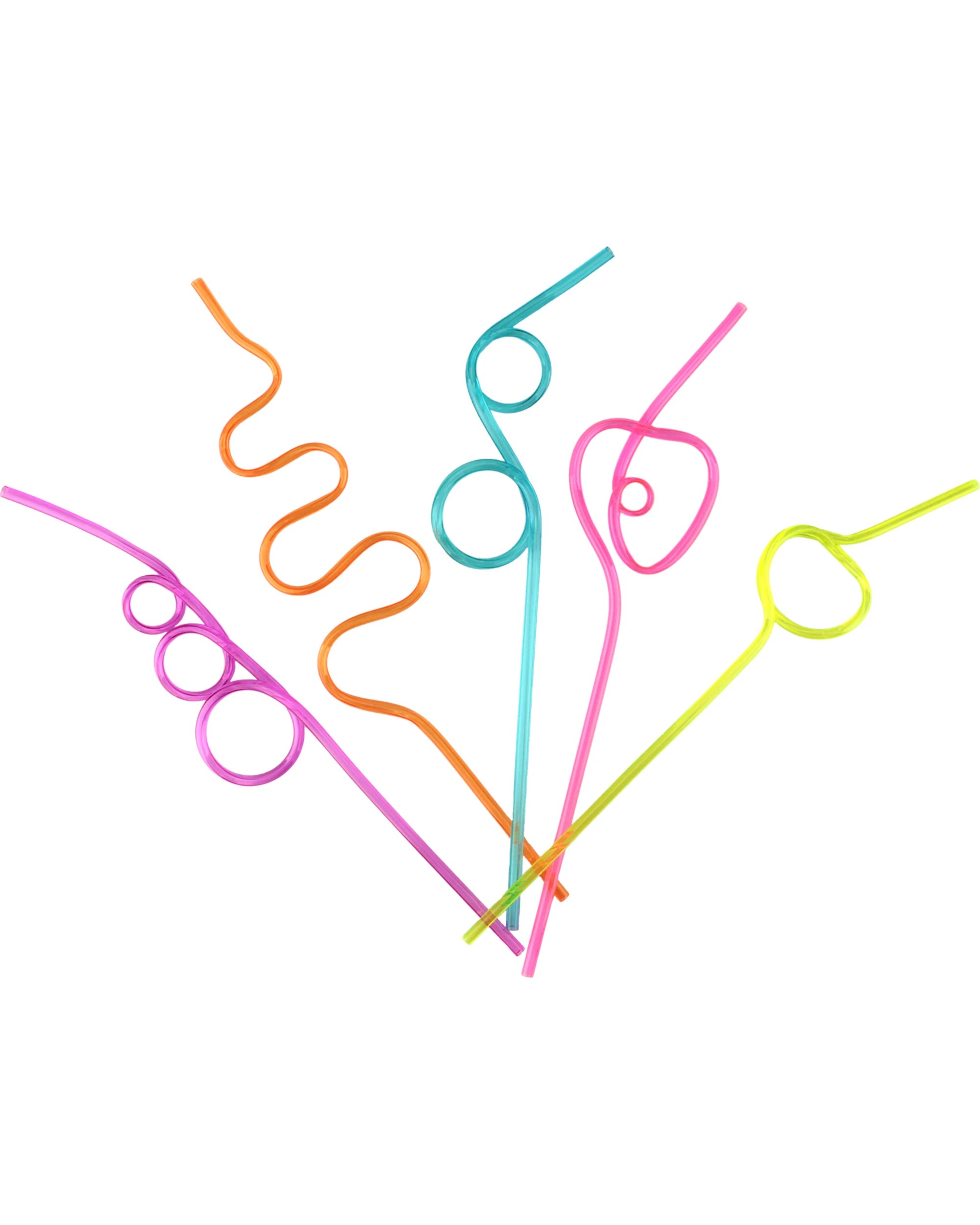 1 Partyrama Assorted Plastic Curly Straws Pack of 5, 1 of 2