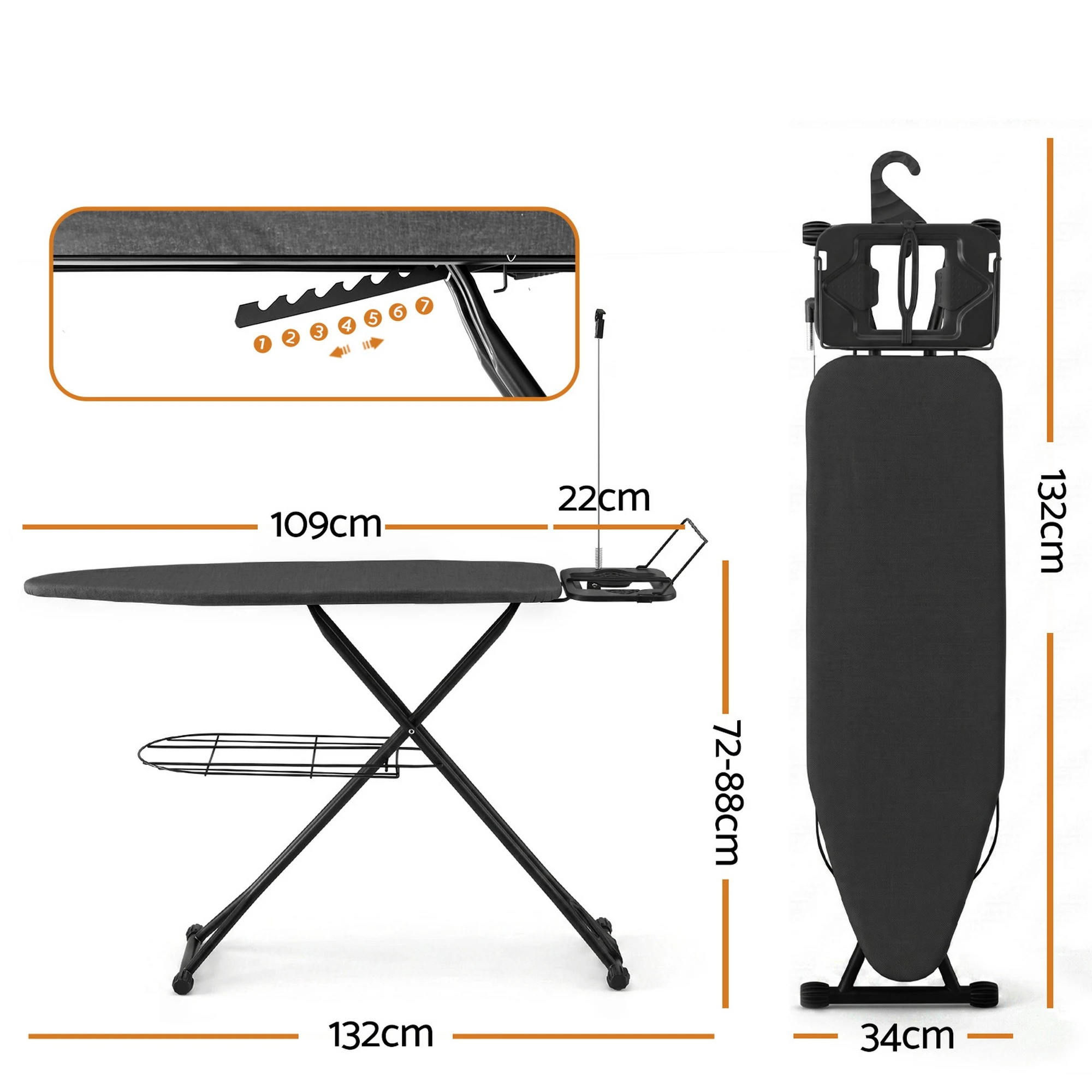 2 Artiss Foldable Ironing Board with Iron Rest Ironing Board for Laundry Room - Grey, 2 of 9