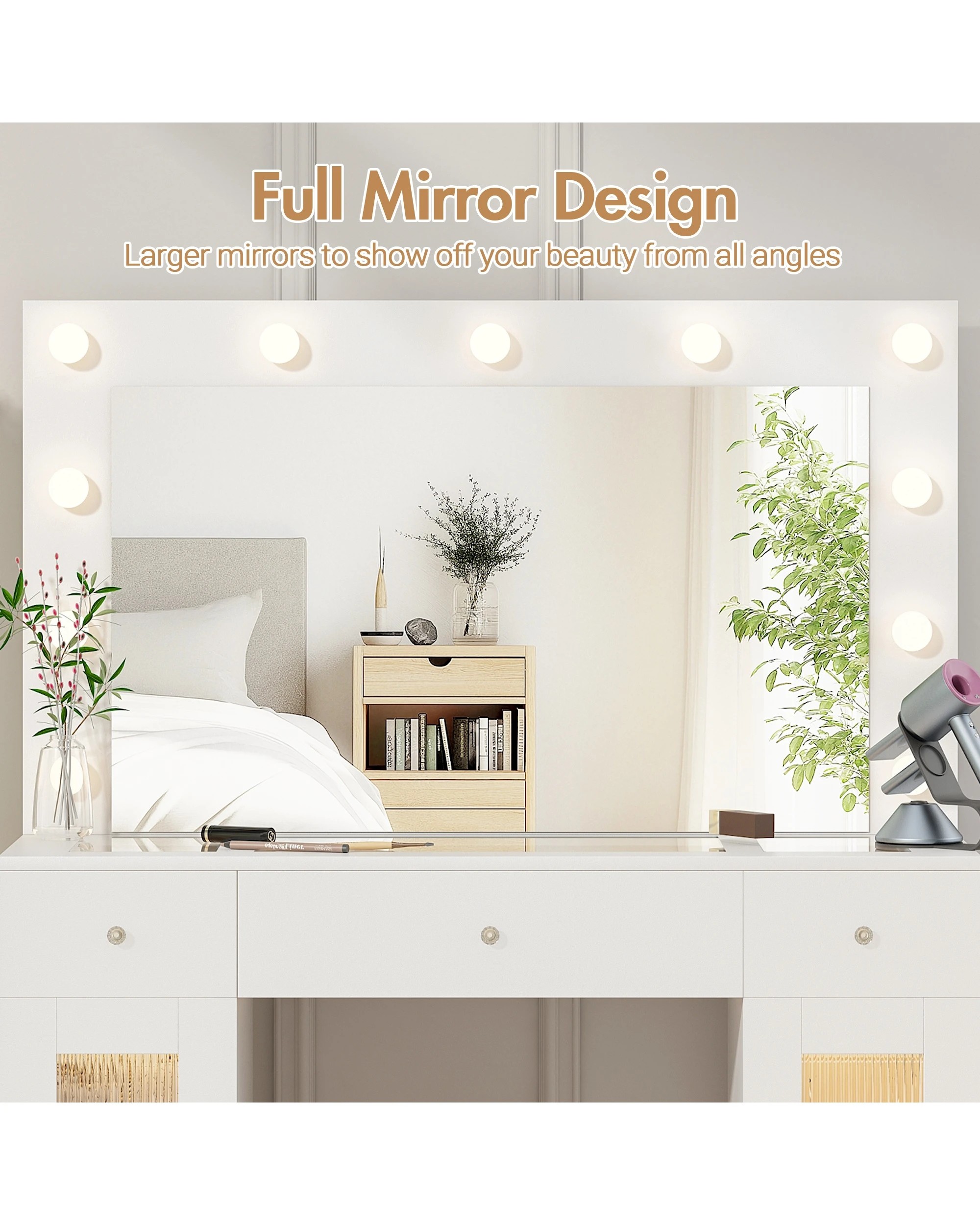 7 Advwin Dressing Table Set with Mirror Glass Top Power Outlet, 7 of 10