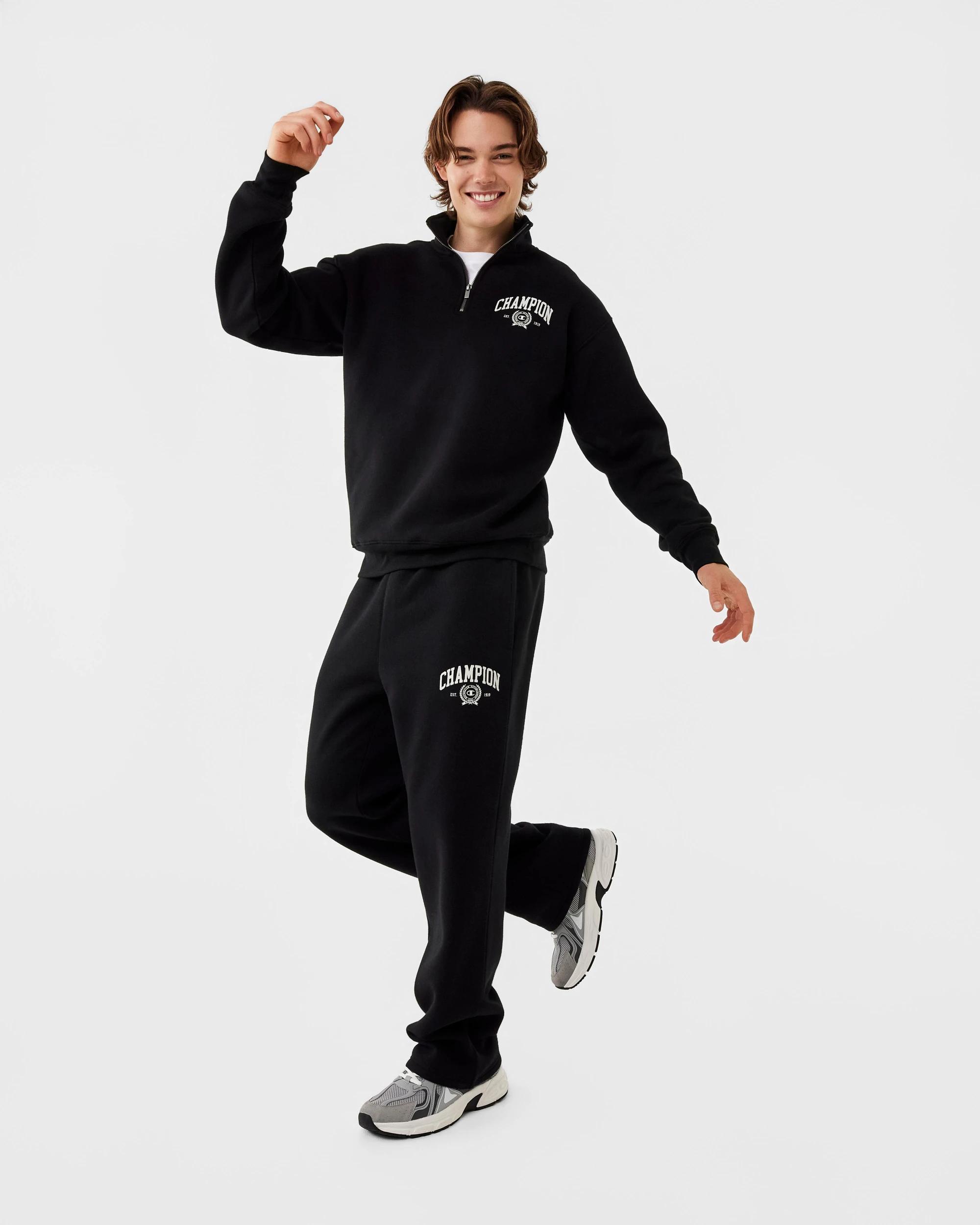 3 Champion Varsity Mens Quarter Zip Sweatshirt Black, 3 of 8
