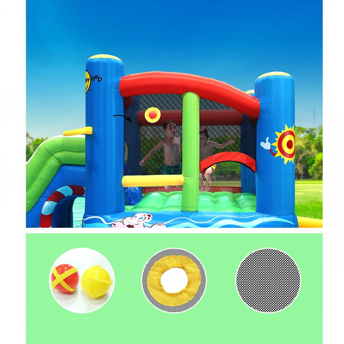 6 Happy Hop Inflatable Water Slide Jumping Trampoline Castle Bouncer Toy - Multi, 6 of 6
