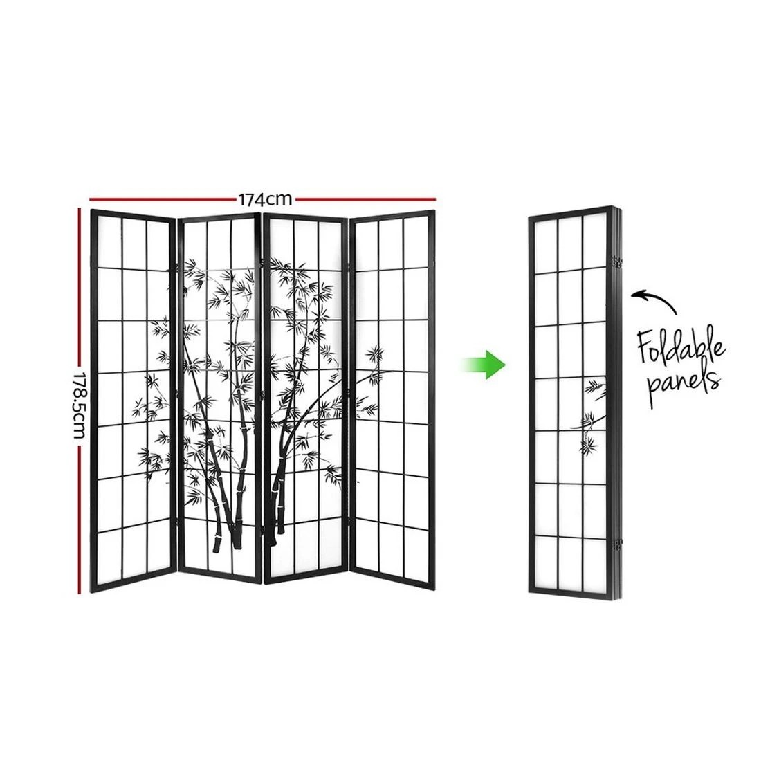2 Artiss 4 Panel Room Divider Screen 174x179cm - Black, 2 of 8