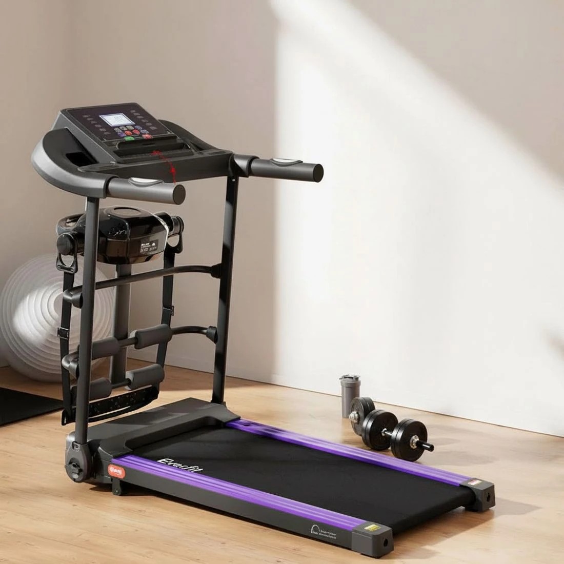 4 Everfit Treadmill Electric Home Gym Fitness Exercise Machine w/ Massager - Black, 4 of 7