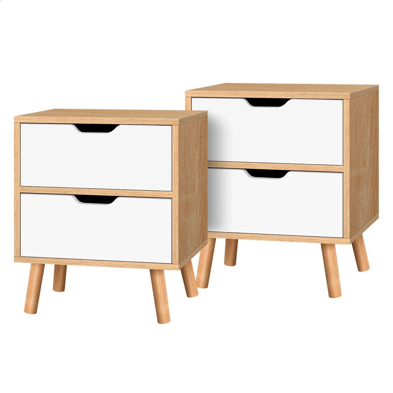 1 Alfordson 2x Bedside Table Nightstand Side Table 2 Drawers - Oak, 1 of 10